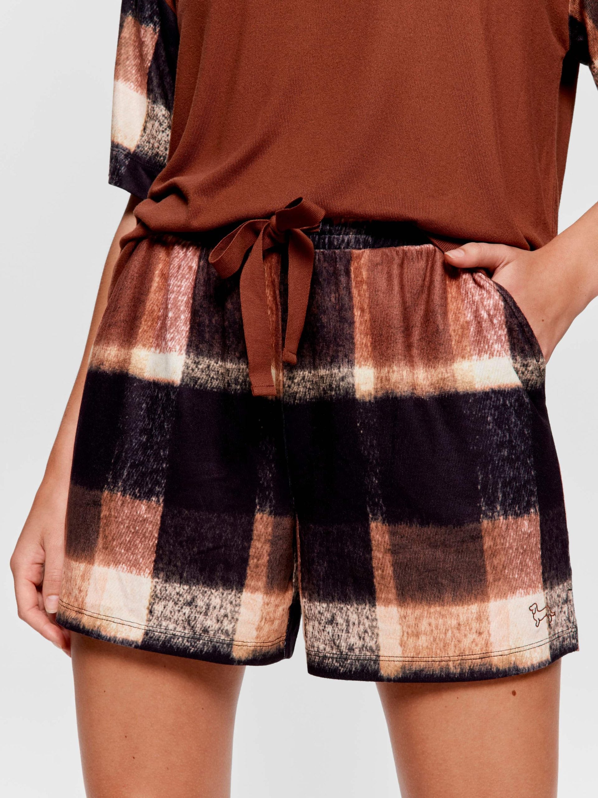 Brown Check Plush Long Short multi image 1