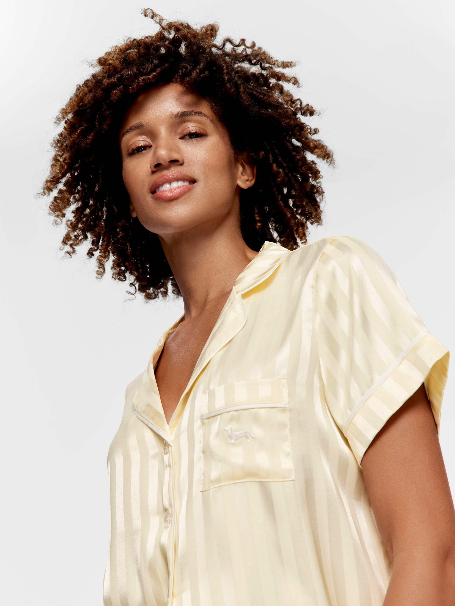 Butter Stripe Chic Satin Shortie Pj Set Butter image 1