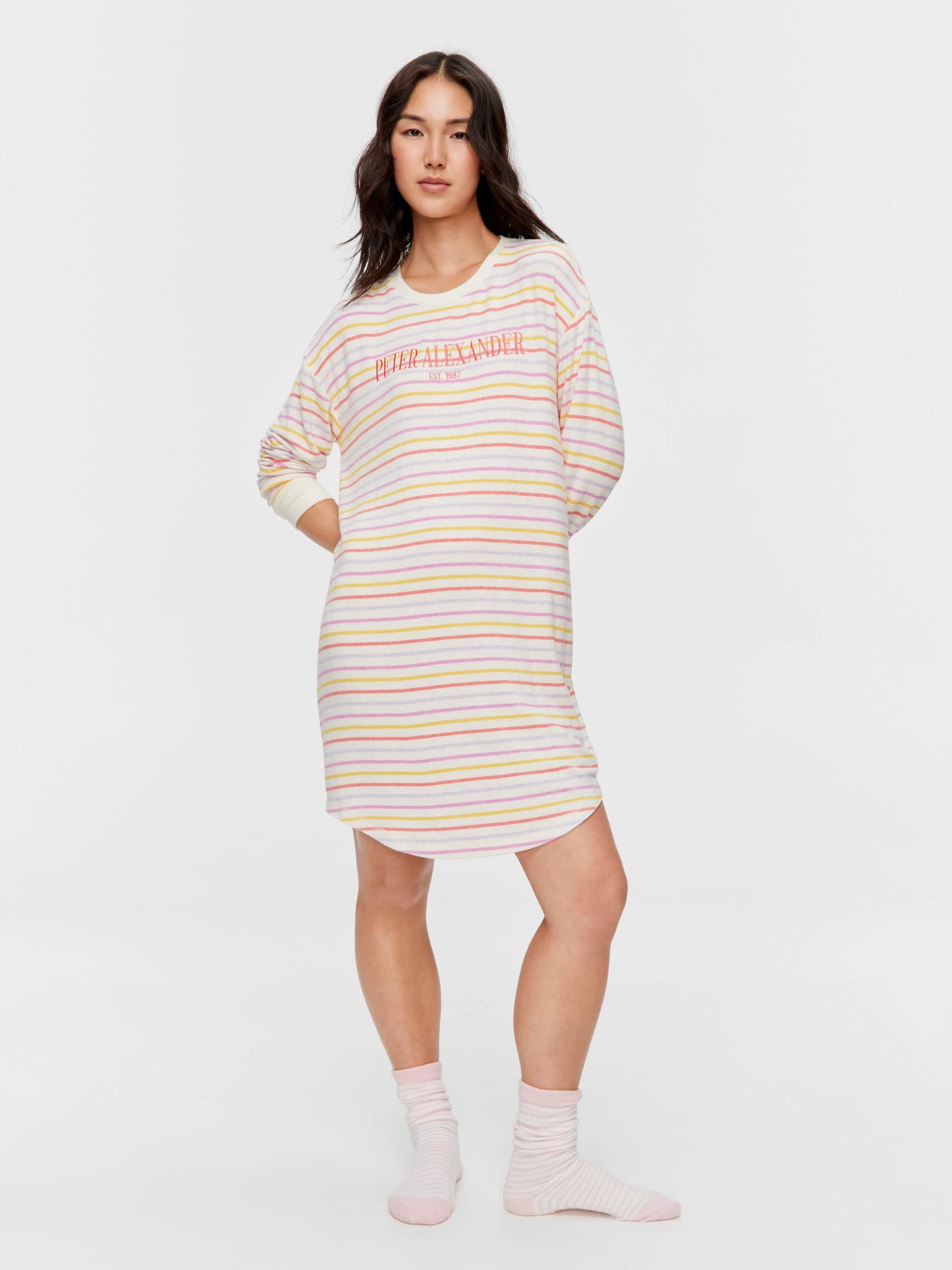 Fuzzy Colourful Stripe Long Sleeve Nightie multi image 2