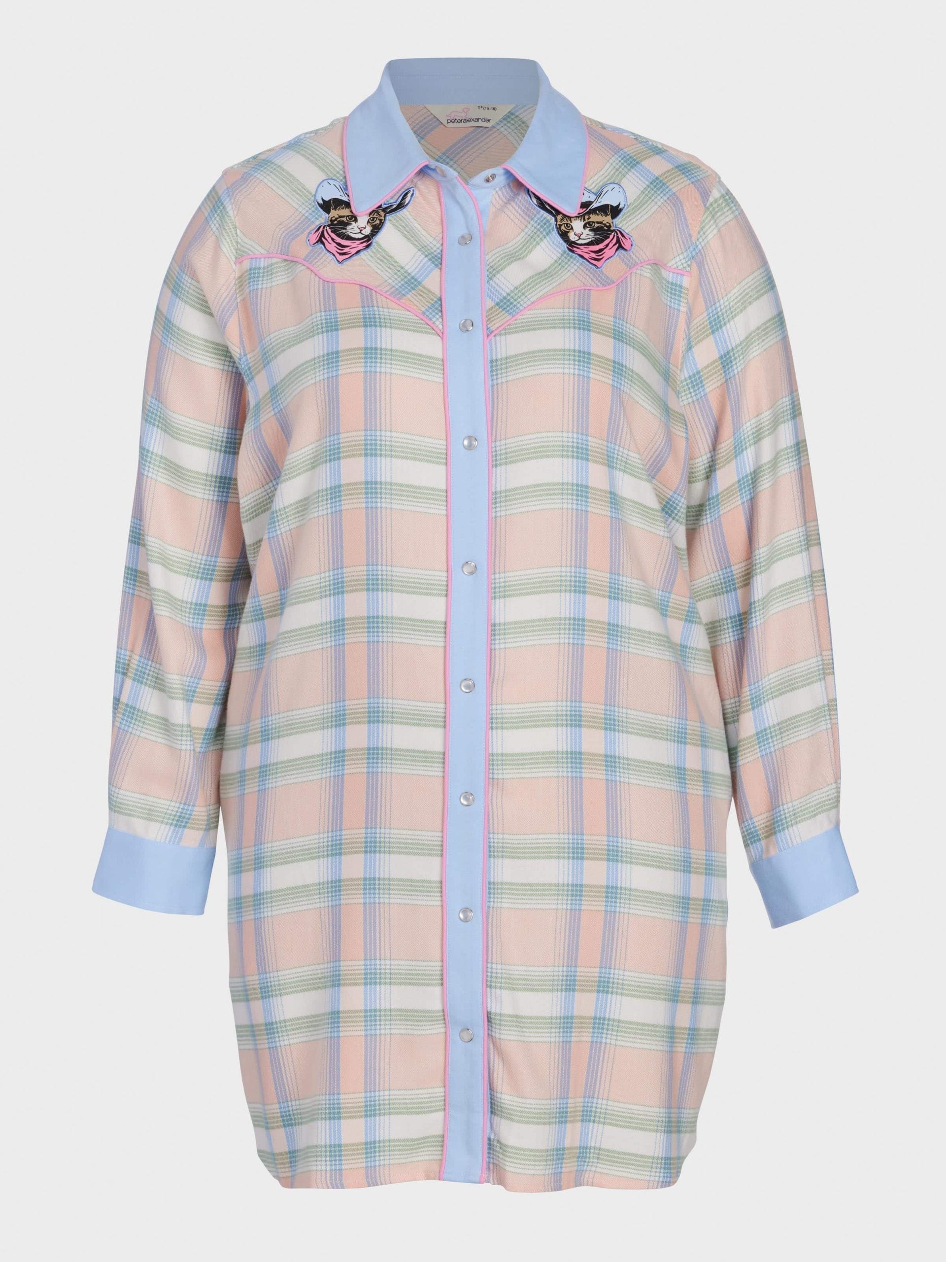 P.A. Plus Cowboy Kitty Long Sleeve Flannelette Nightshirt Multi image 3