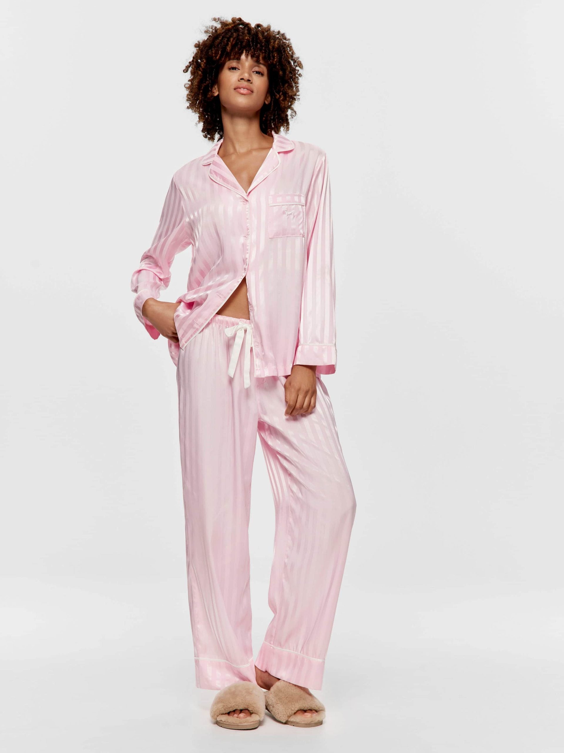Long Pink Stripe Chic Satin Pj Set Pink image 0