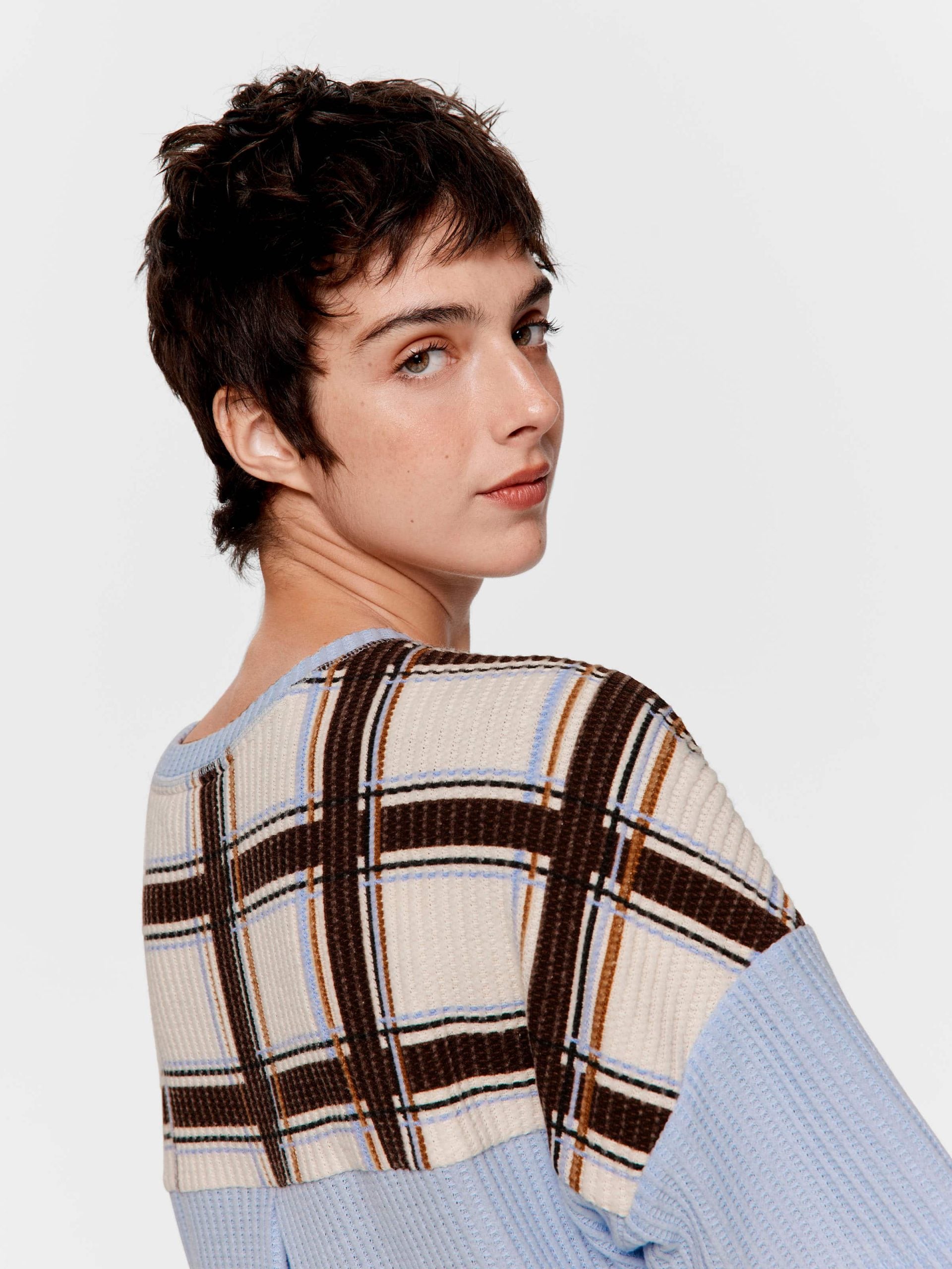 Waffle Check Oversized Tee Blue image 0