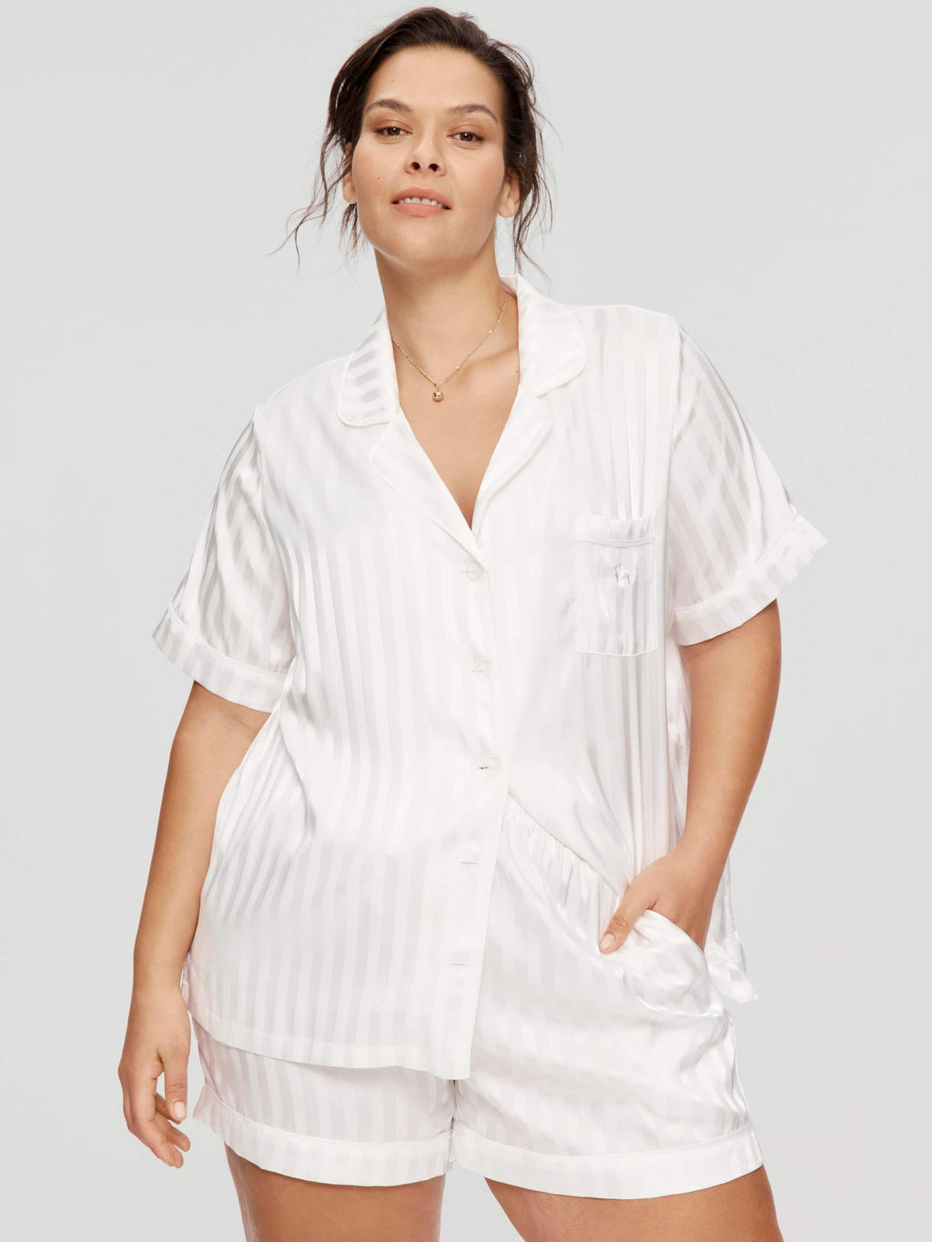 P.A. Plus White Stripe Chic Satin Pj Set White image 3