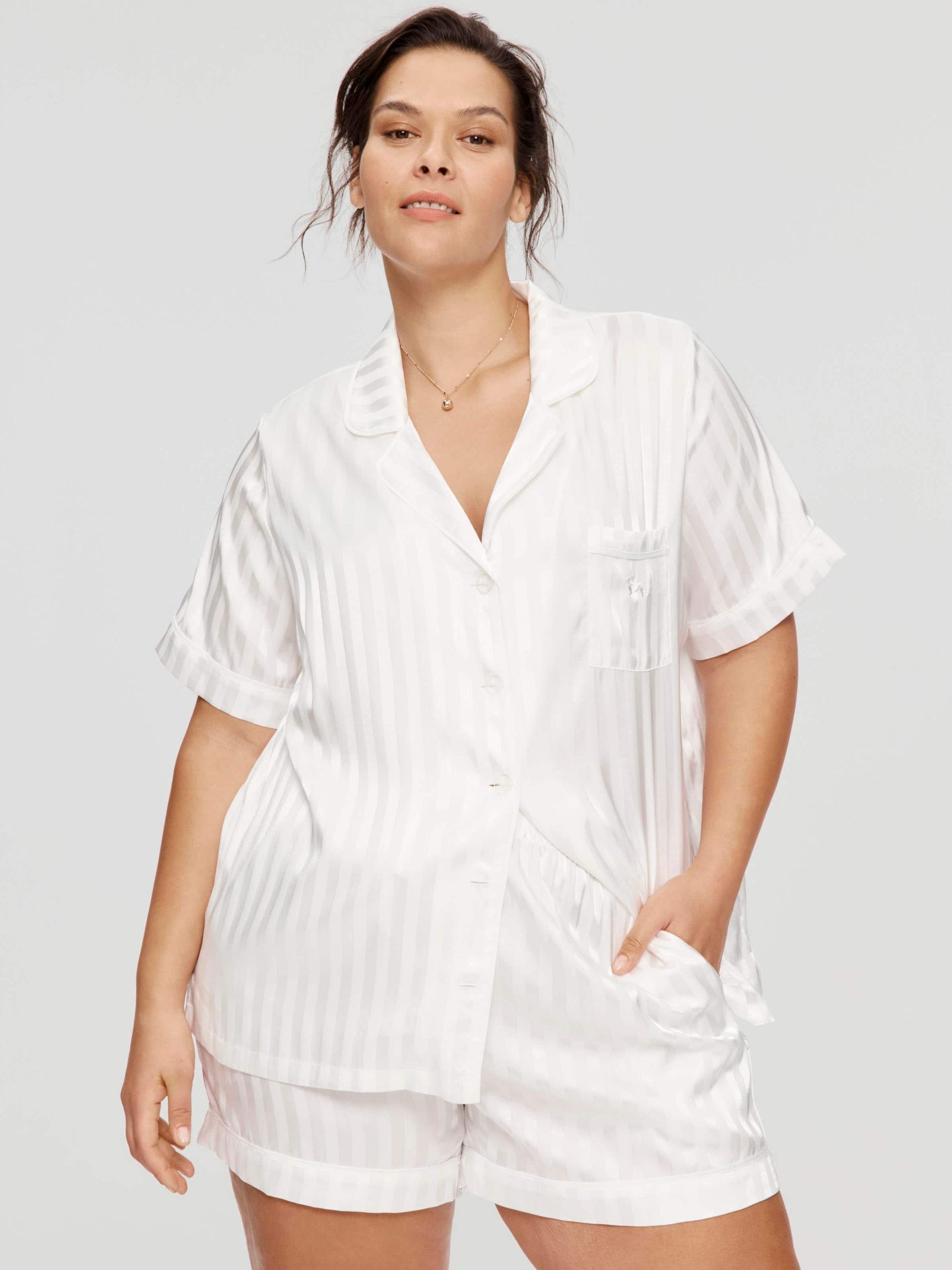 P.A. Plus White Stripe Chic Satin Pj Set White image 3