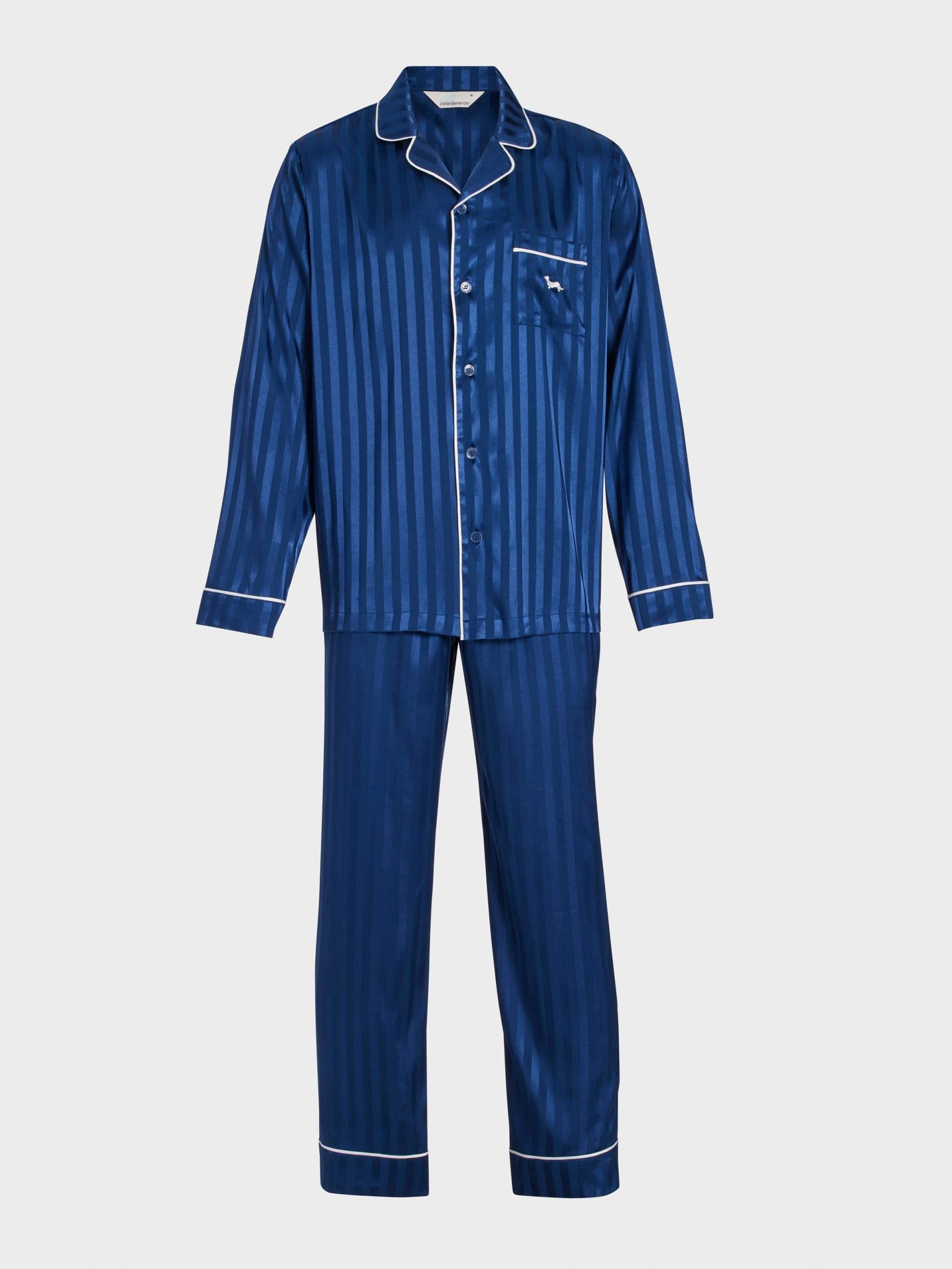 Navy Self Stripe Long Sleeve Satin Set navystripe image 4
