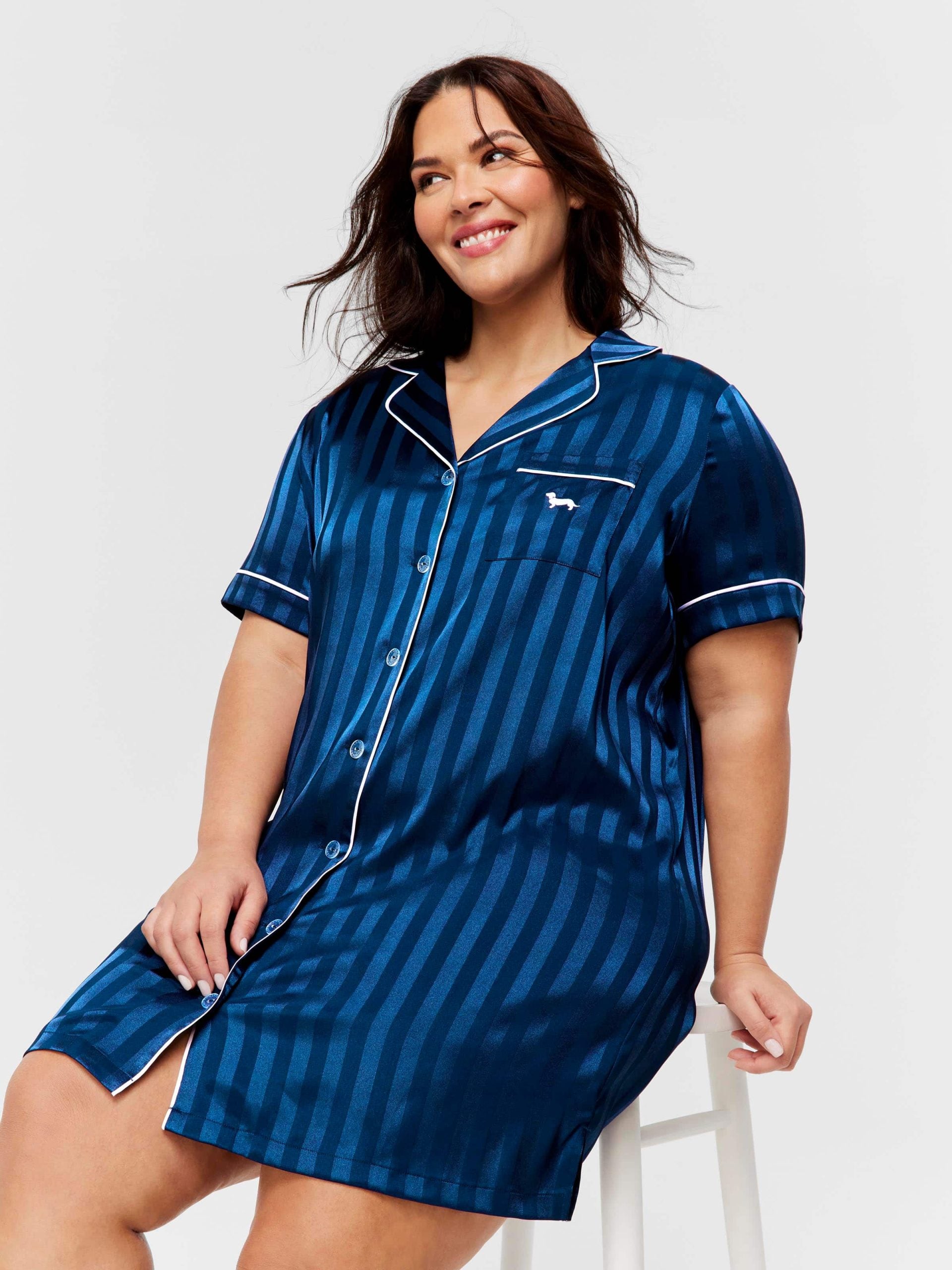 P.A. Plus Navy Stripe Short Sleeve Satin Nightshirt Navy image 0