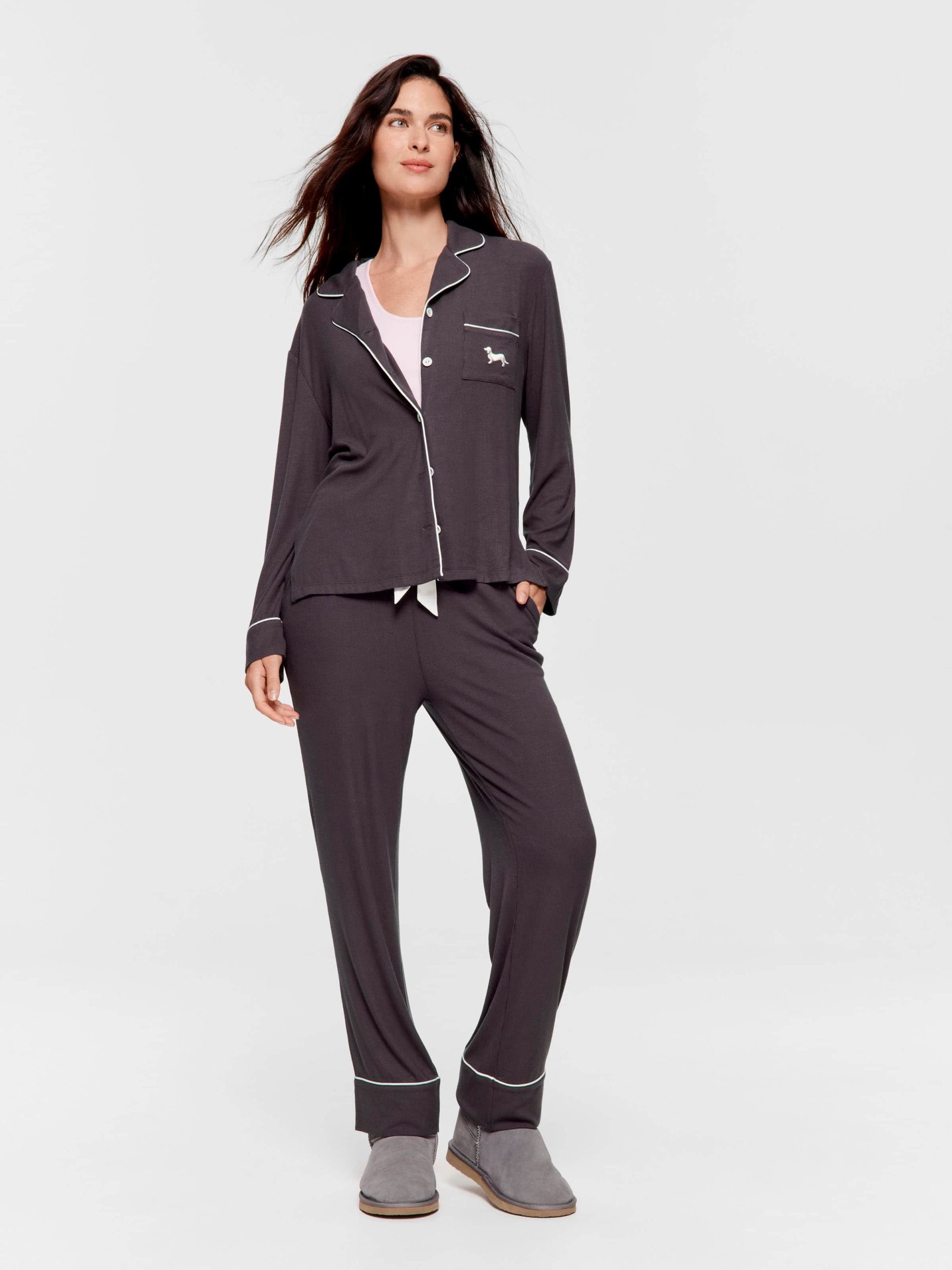 Charcoal Bamboo Rib Long Pj Set Charcoal image 1