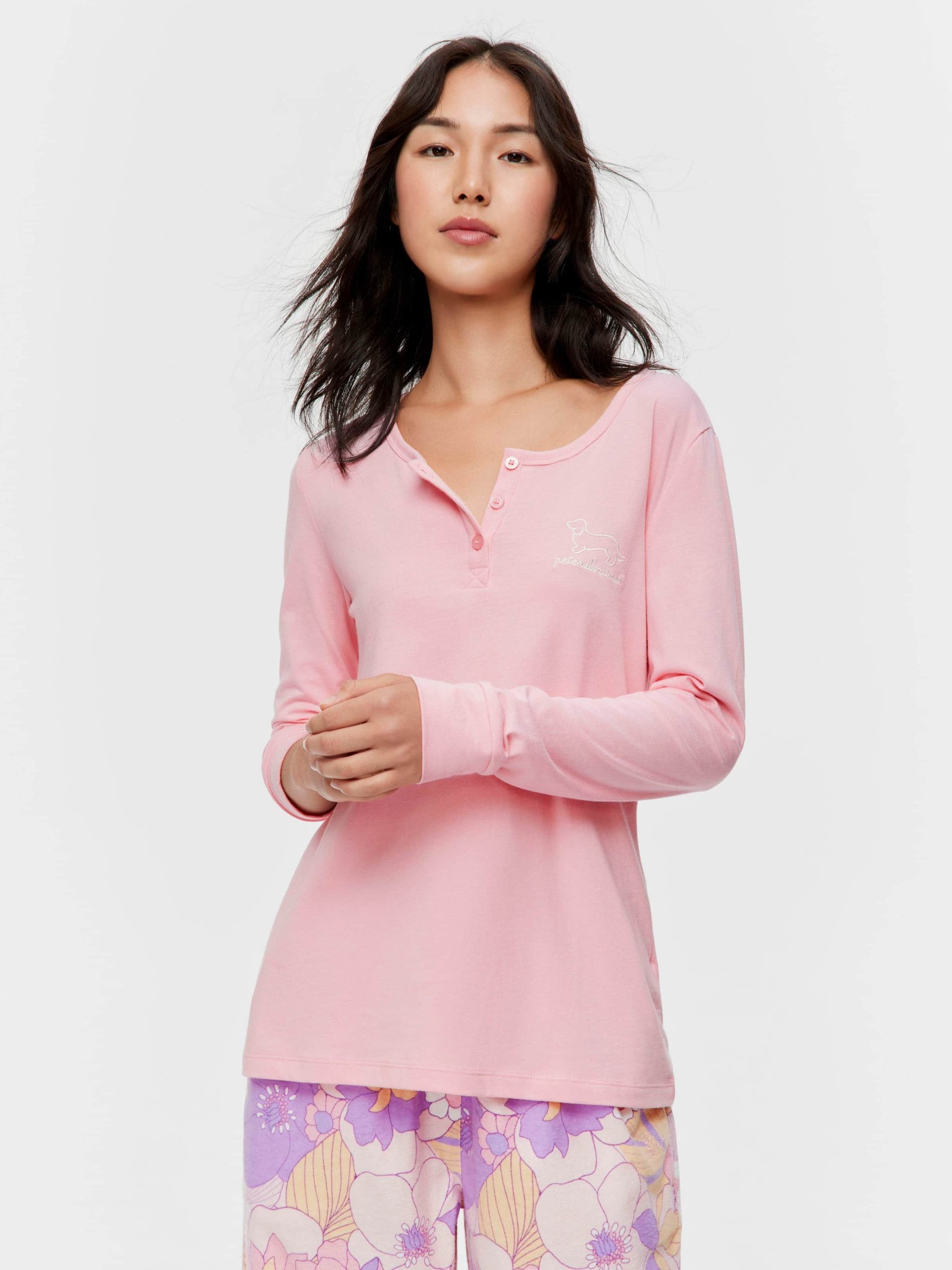 Pink Branded Henley Long Sleeve Top pink image 0