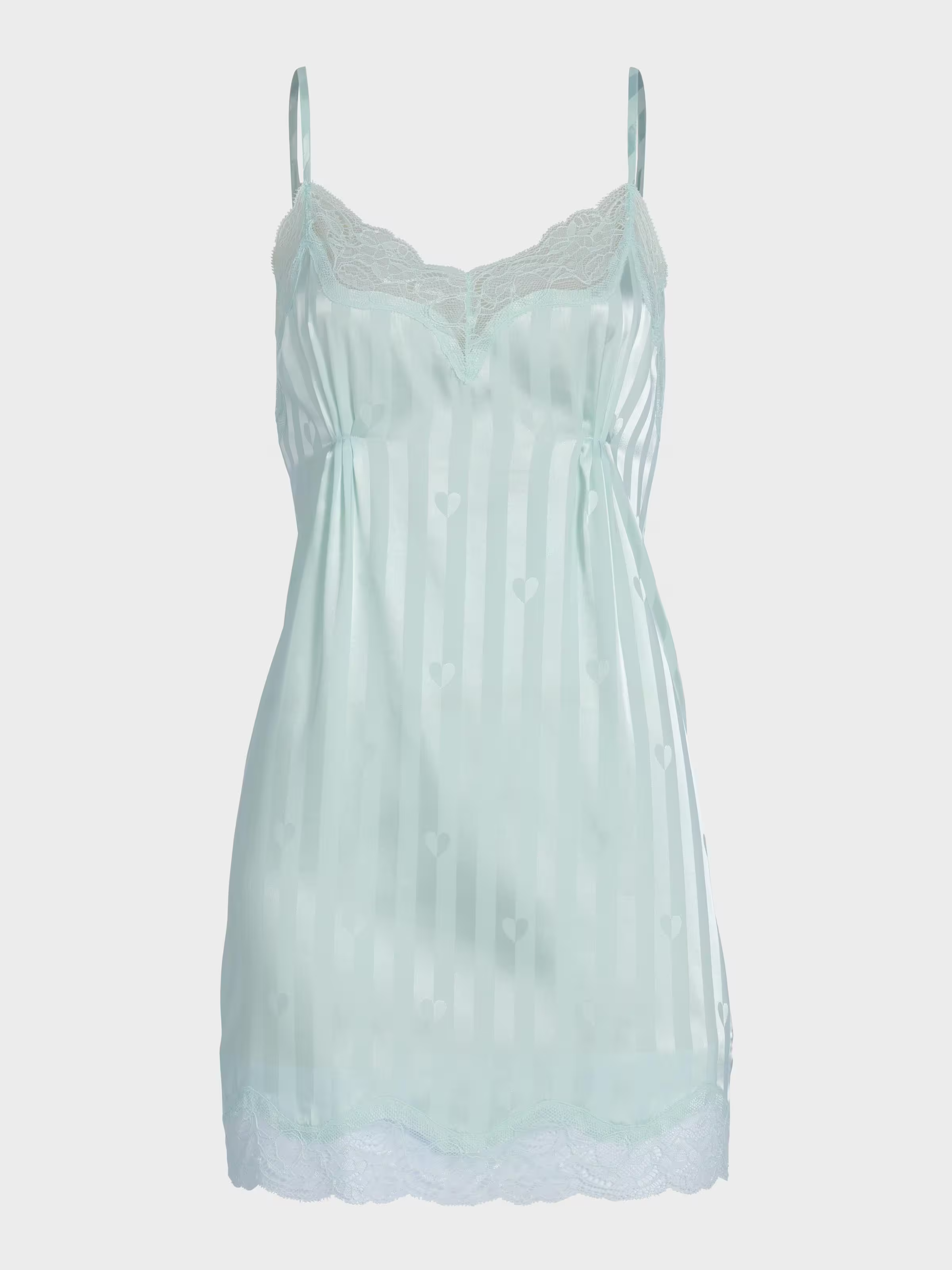 Mint Stripe Heart Satin Lace Slip