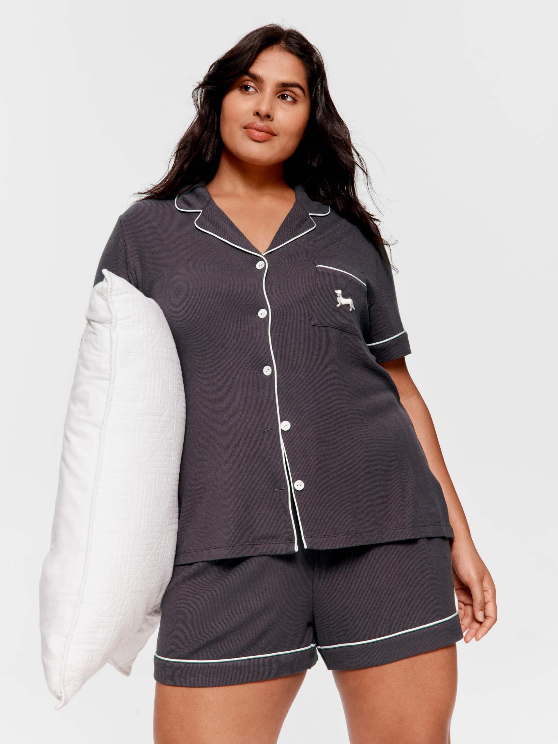 P.A. Plus Charcoal Bamboo Rib Shortie Pj Set Charcoal image 3