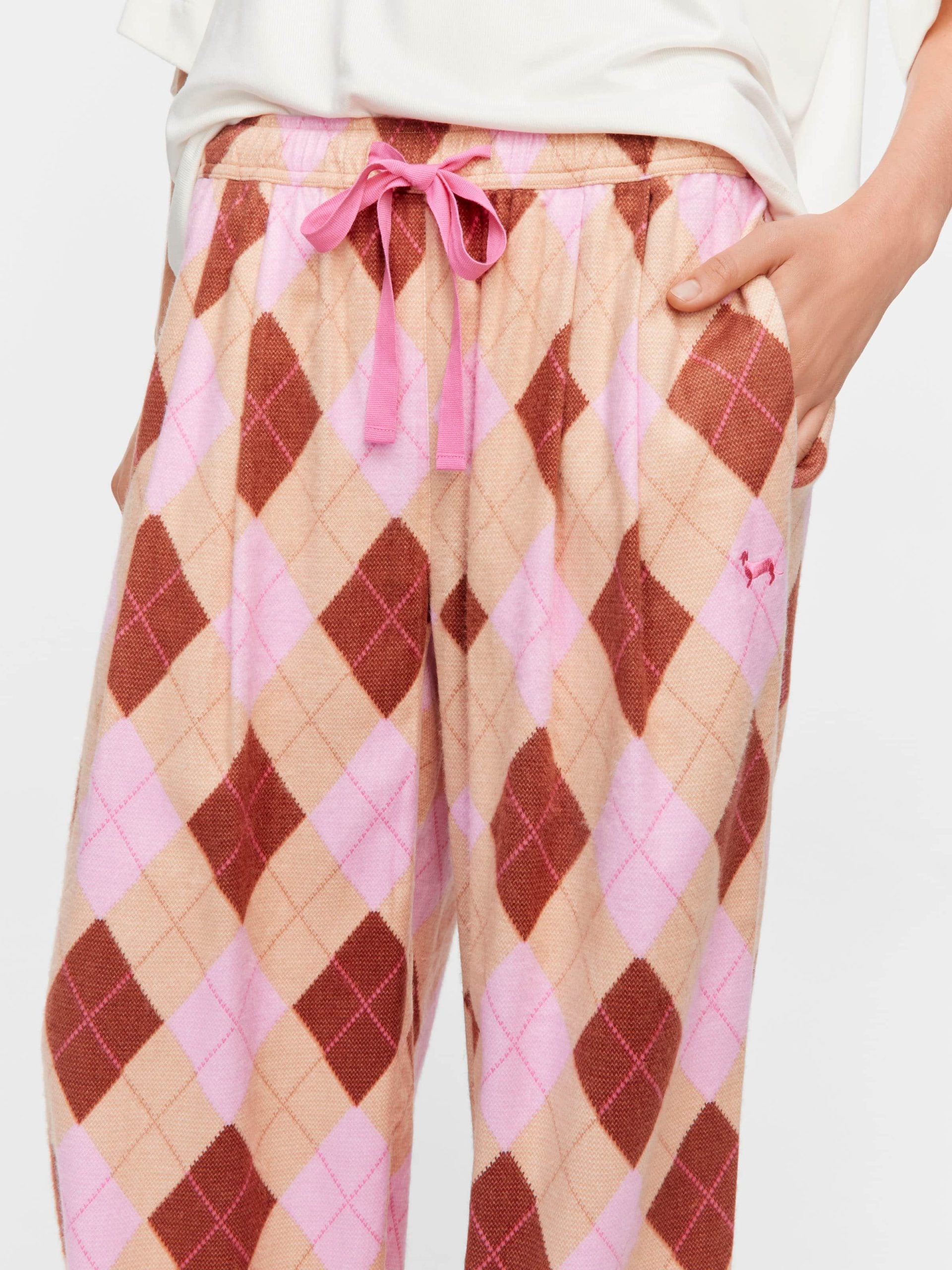 Caramel Argyle Bamboo Flannelette Wide Leg Pj Pant multi image 2