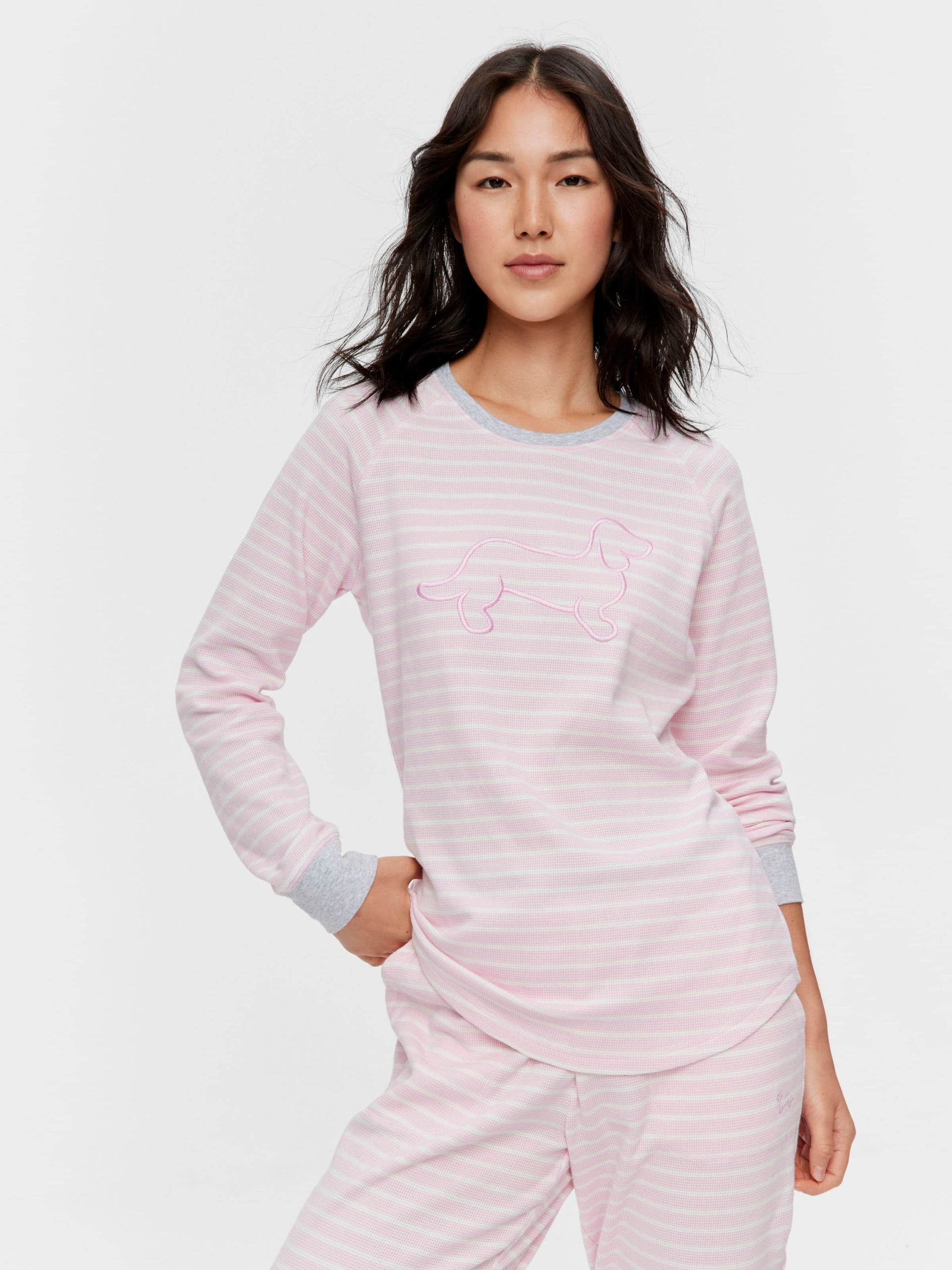 Pink Waffle Stripe Long Sleeve Top multi image 1