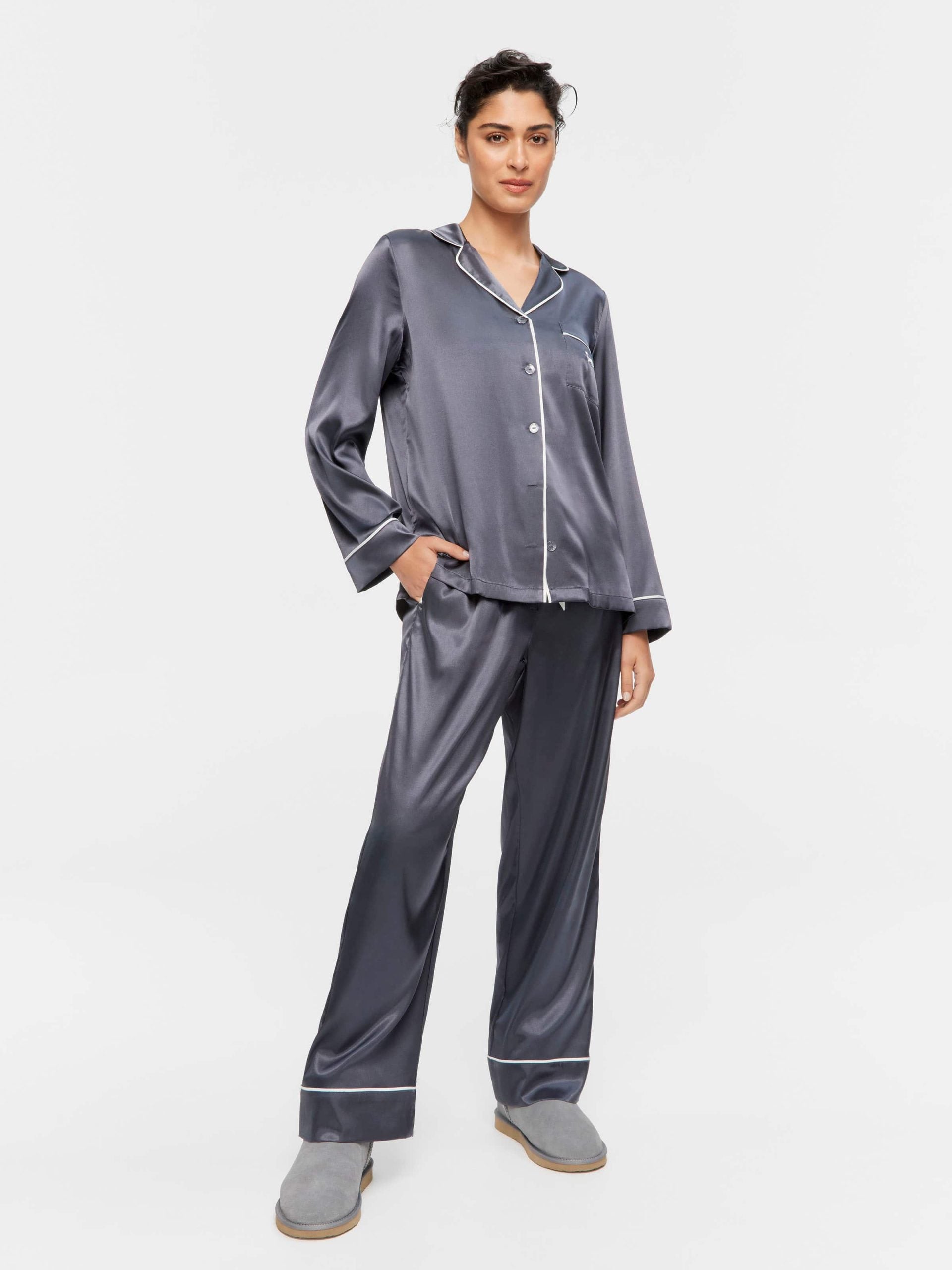 Charcoal Chic Satin Long Sleeve Pj Set charcoal image 0