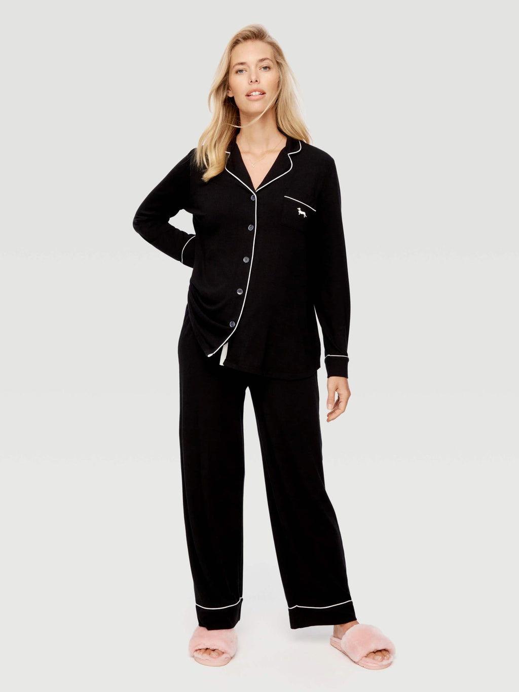 Maternity Black Long Sleeve Pj Set black image 3