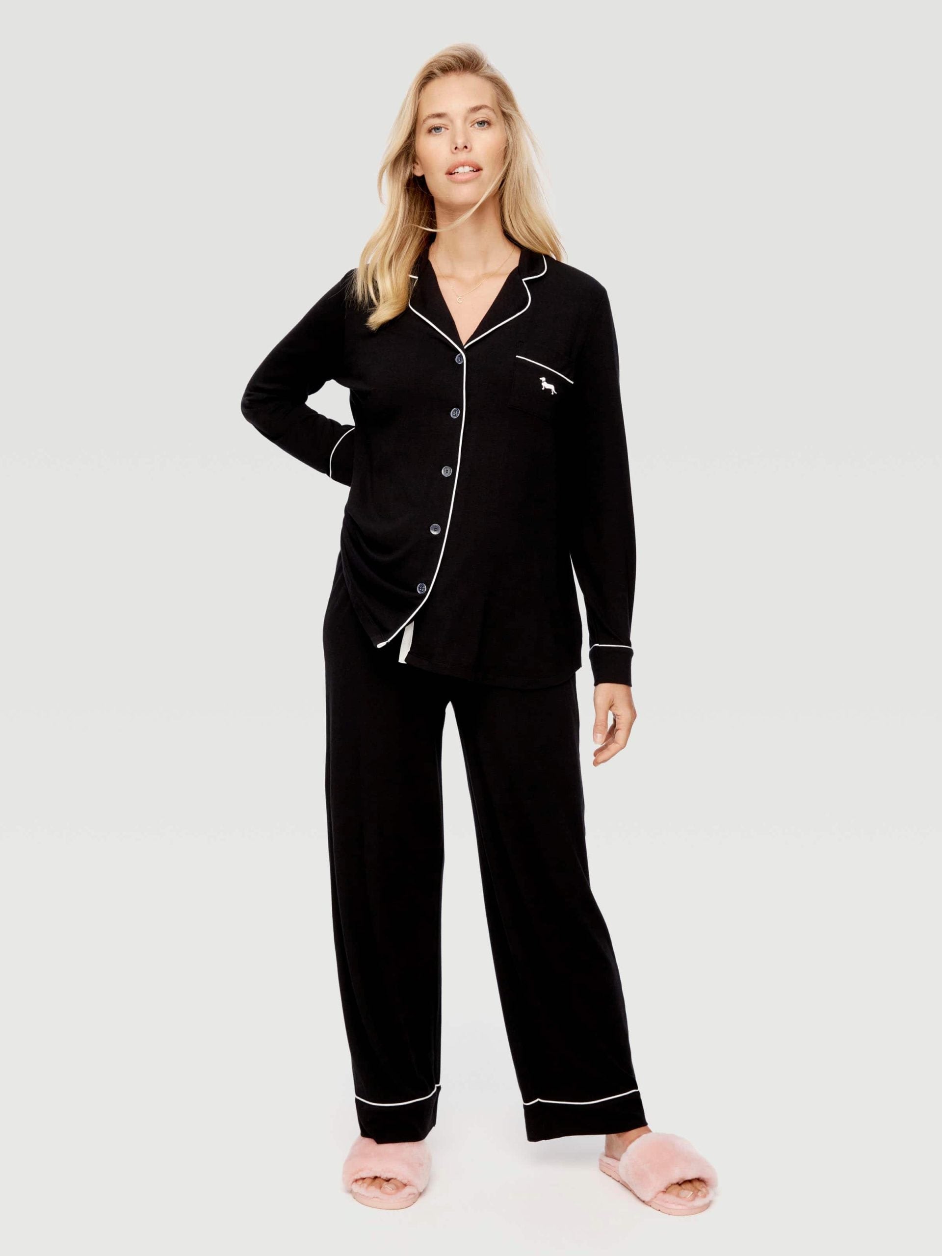 Maternity Black Long Sleeve Pj Set black image 3