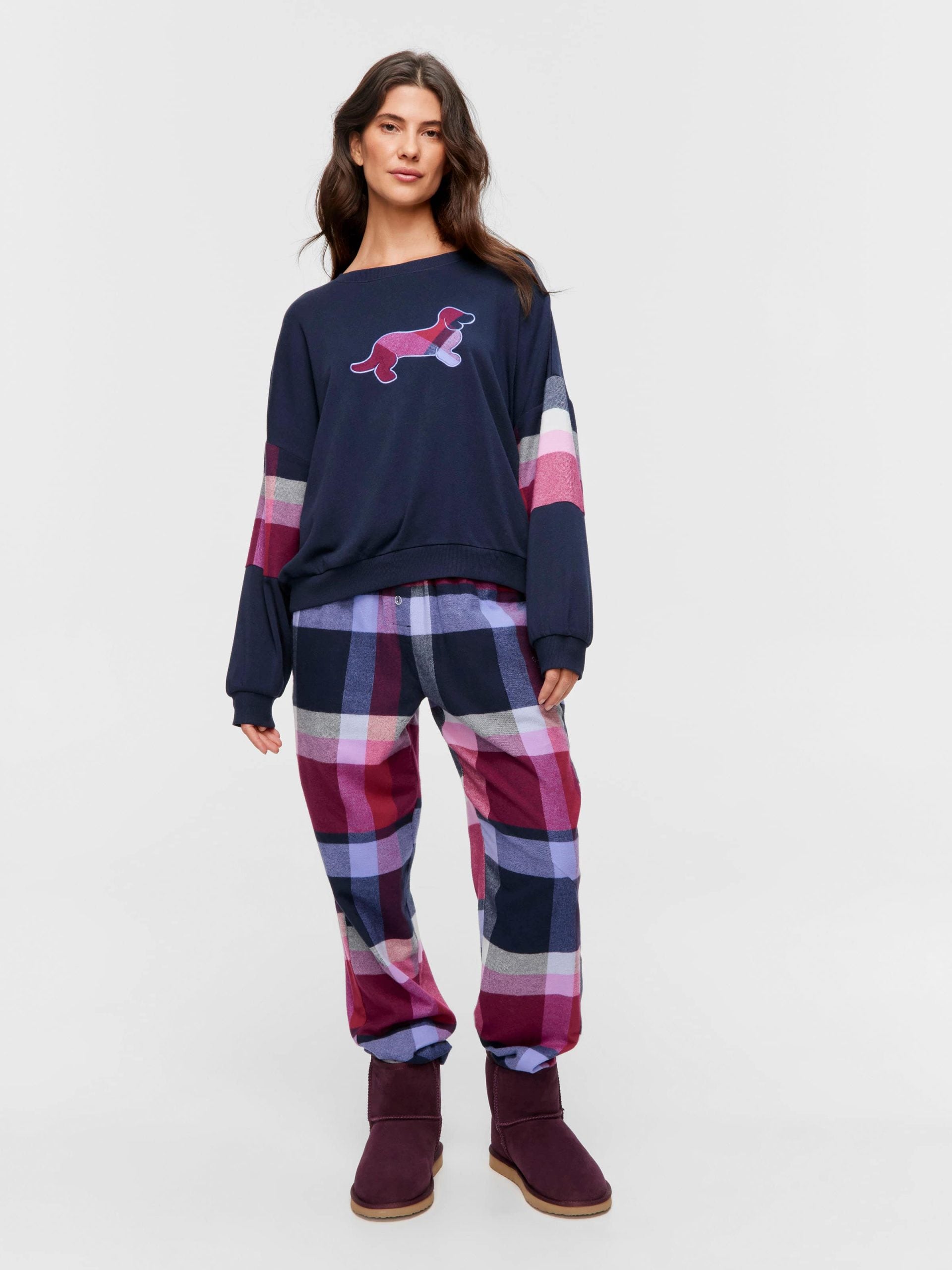 Penny Logo Check Fleece Sweater navy image 2