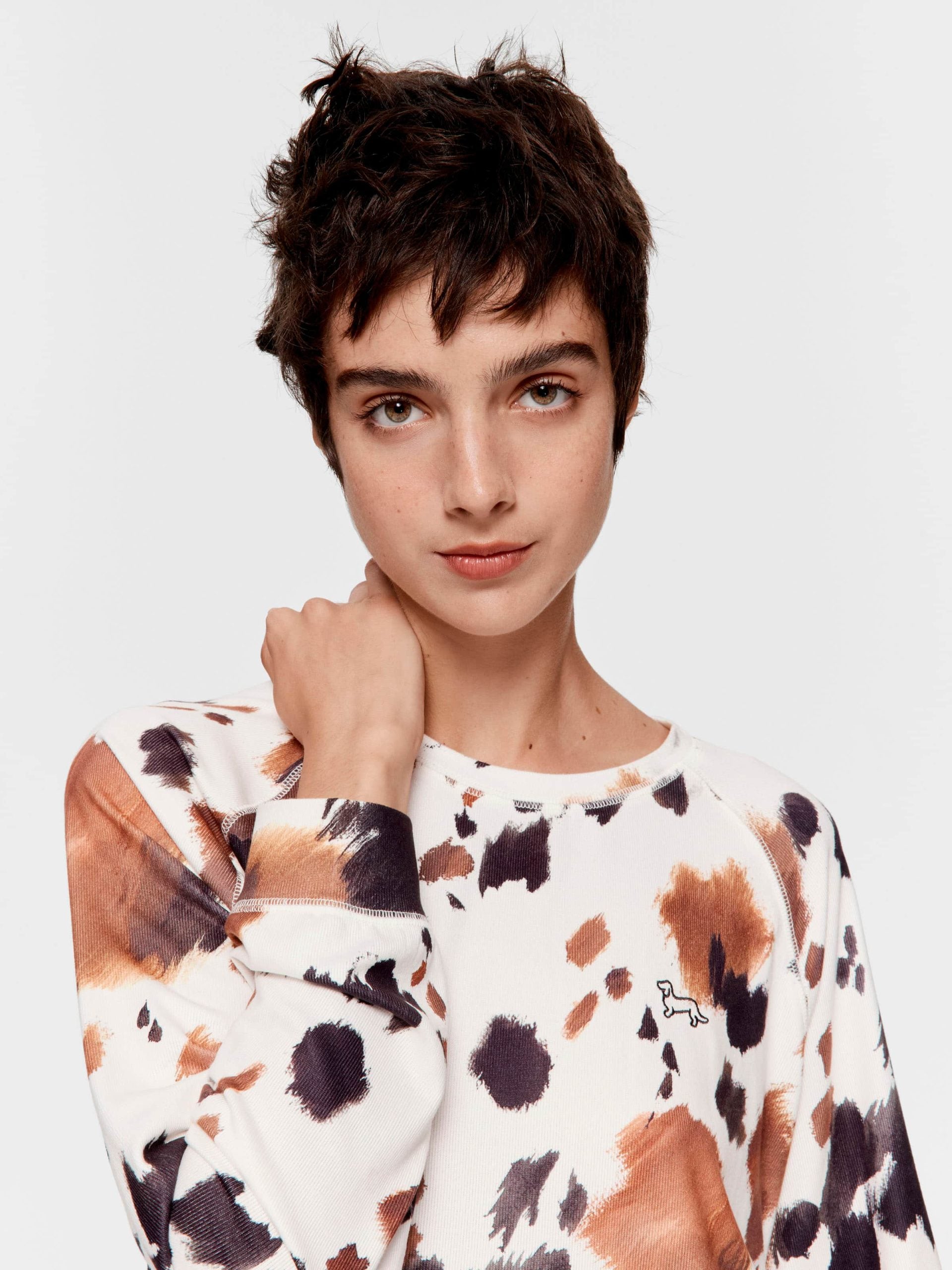 Cow Plush Oversized Long Sleeve Top Multi image 1