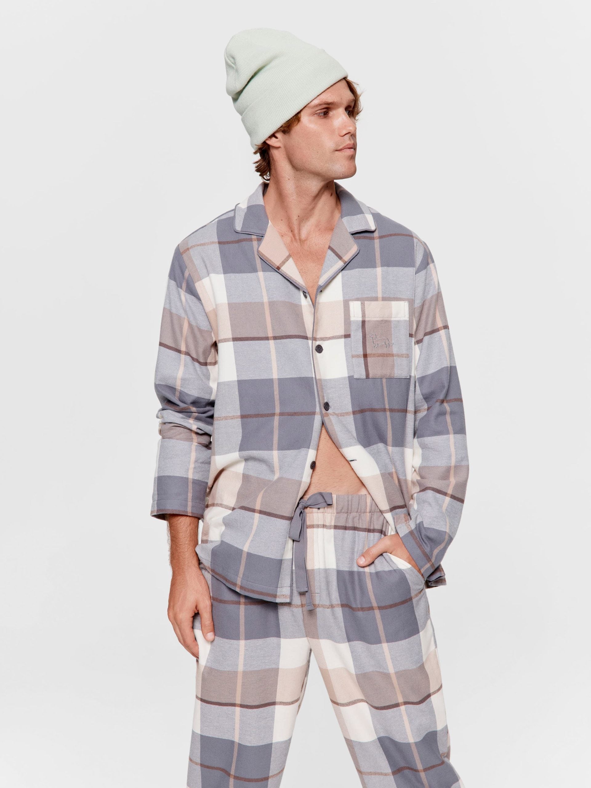 Grey Check Flannelette Long Sleeve Pj Set multi image 3