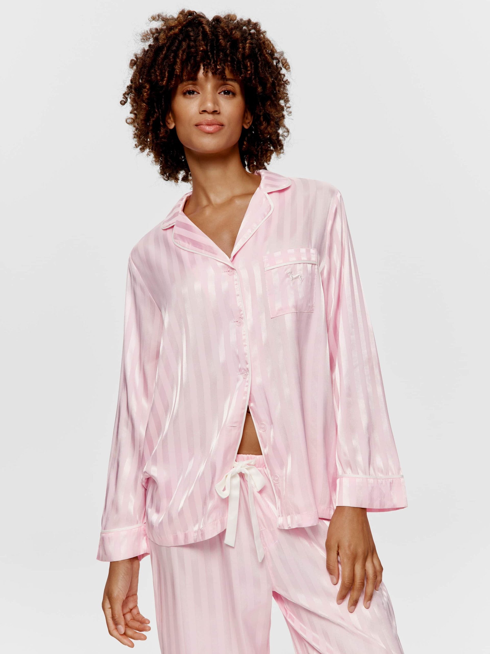 Long Pink Stripe Chic Satin Pj Set Pink image 3