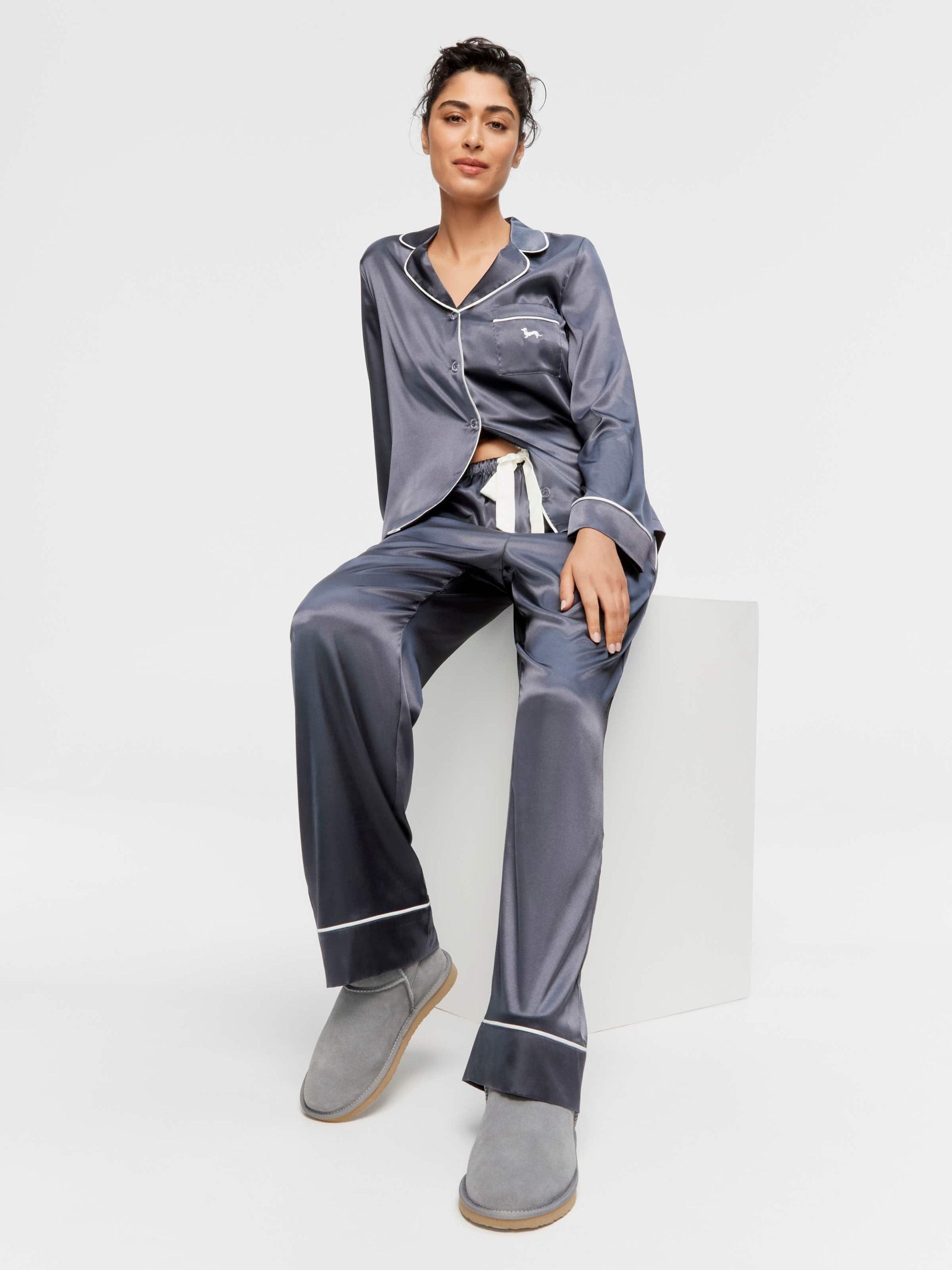 Charcoal Chic Satin Long Sleeve Pj Set charcoal image 2