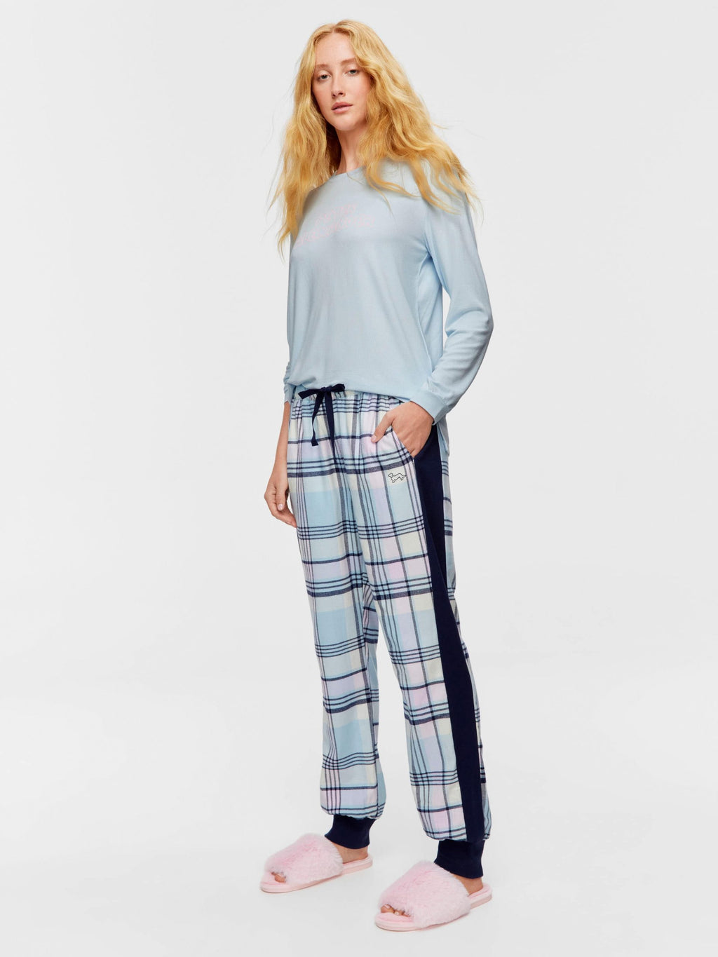 Navy Check Flannelette Cuffed Pj Pant multi image 1