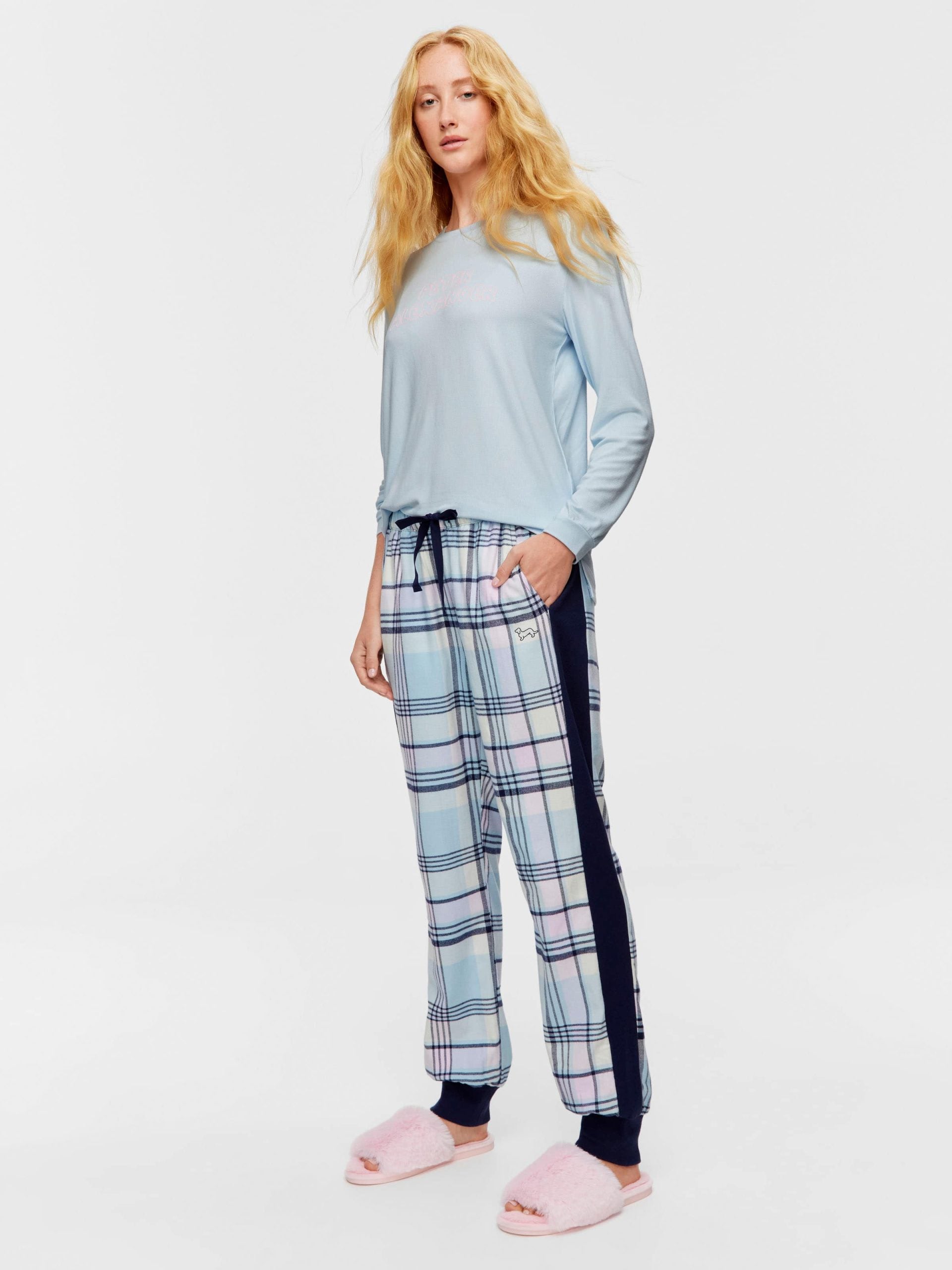 Navy Check Flannelette Cuffed Pj Pant multi image 1