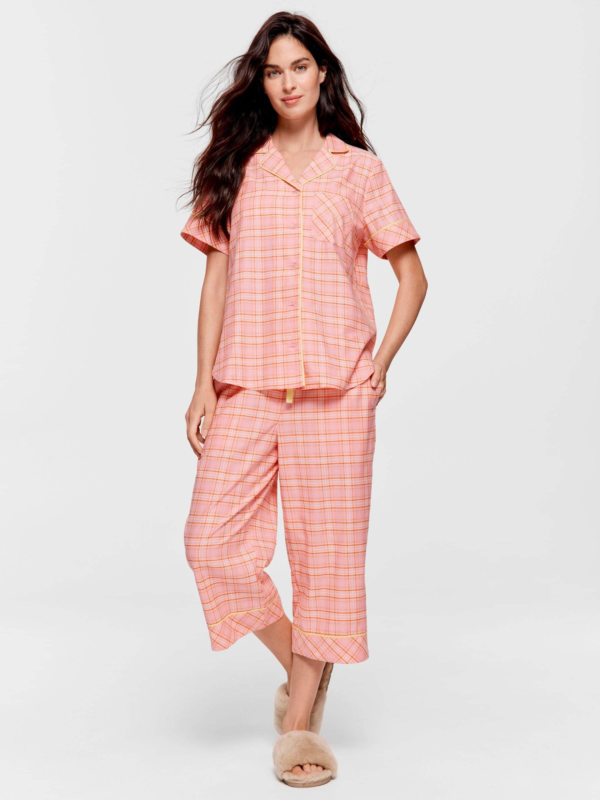 Pink &amp;amp; Yellow Check 100% Cotton 3/4 Pj Set Multi image 2