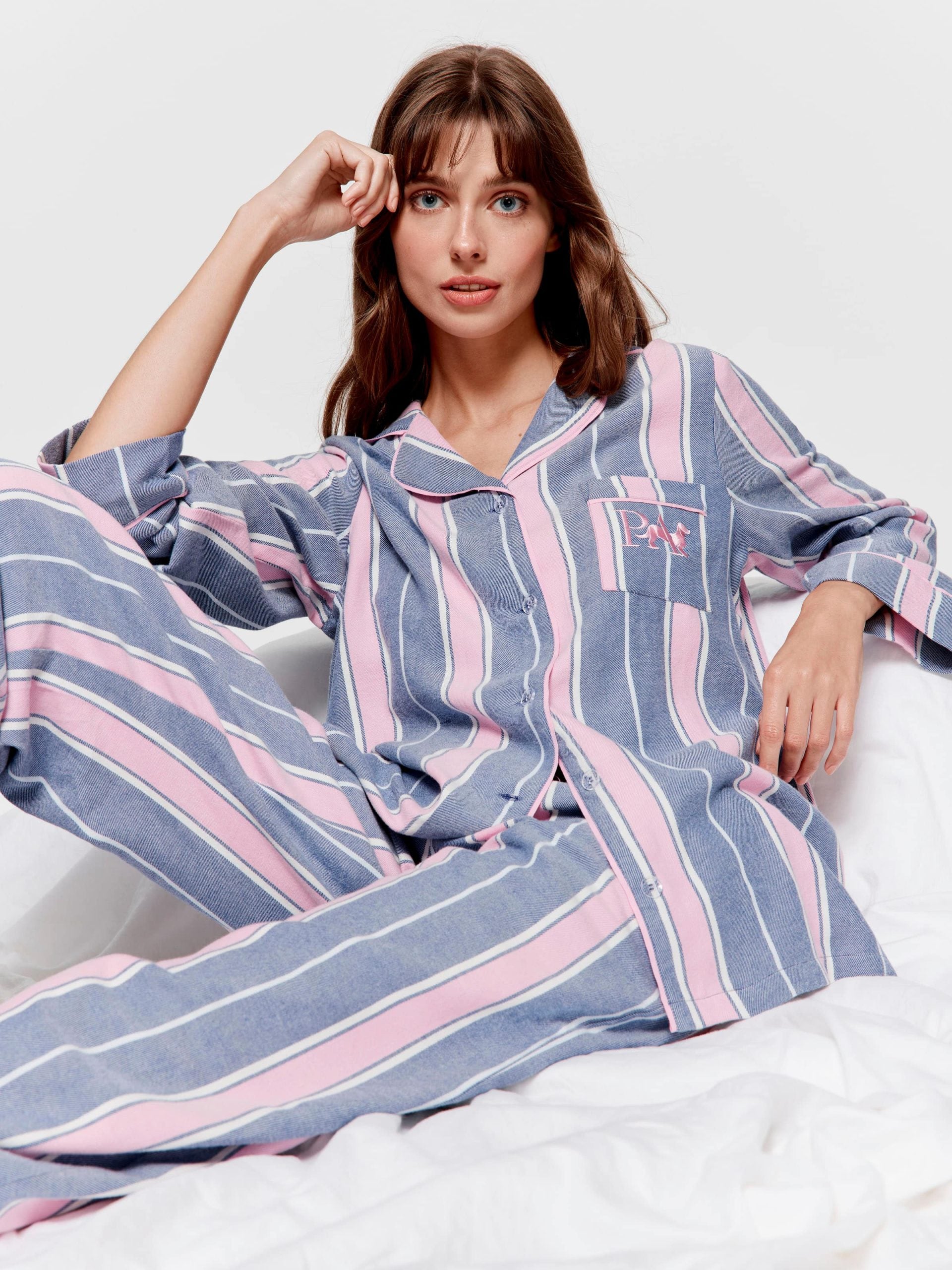 Navy & Pink Stripe Classic Flannelette Pj Set multi image 1
