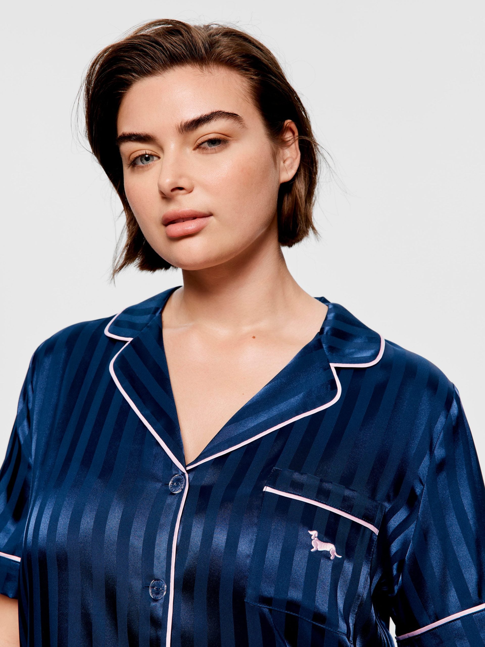 P.A. Plus Navy Stripe Chic Satin Shortie Pj Set Navy Stripe image 1