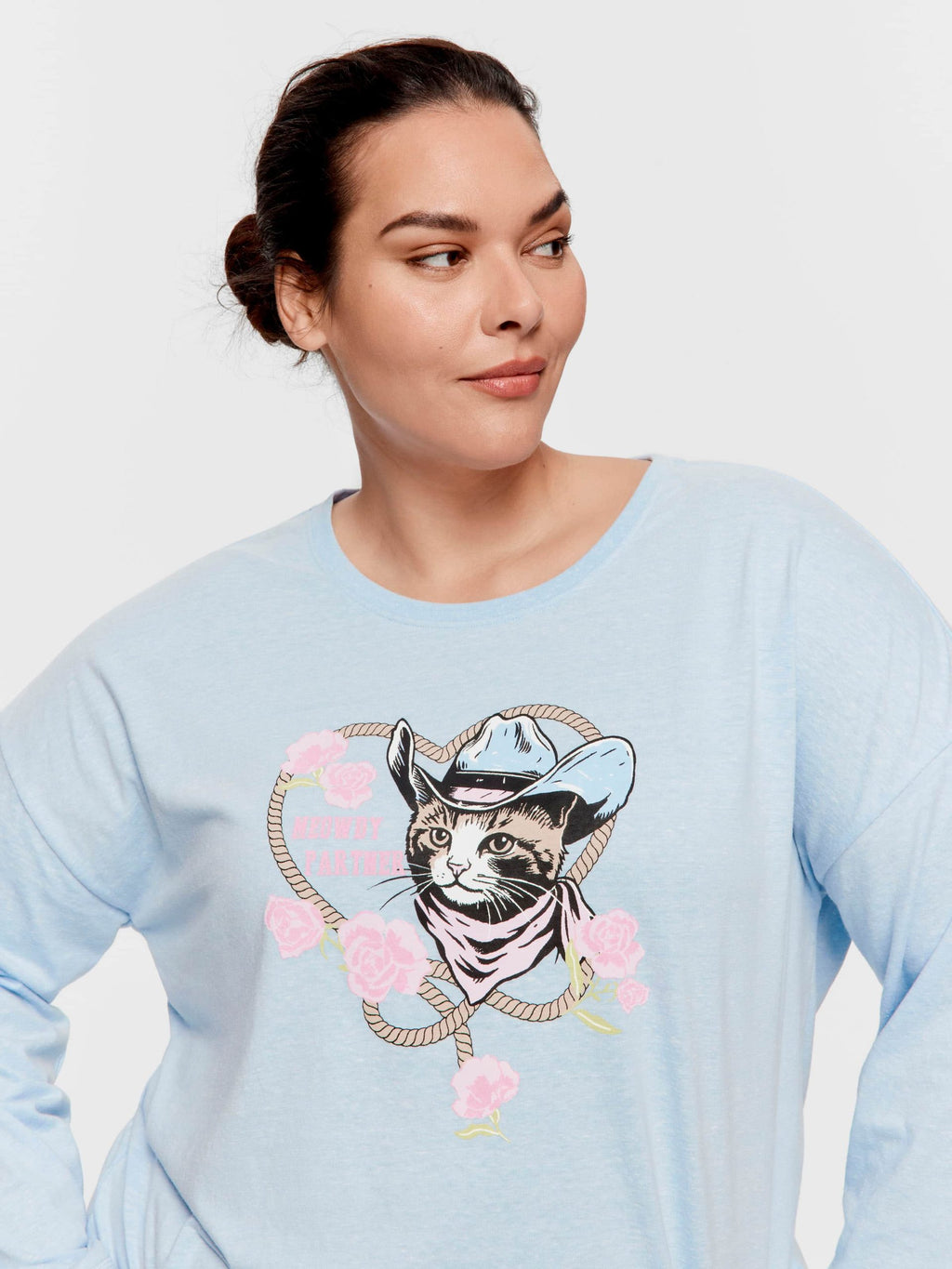 P.A. Plus Cowboy Kitty Long Sleeve Top Pale Blue image 2