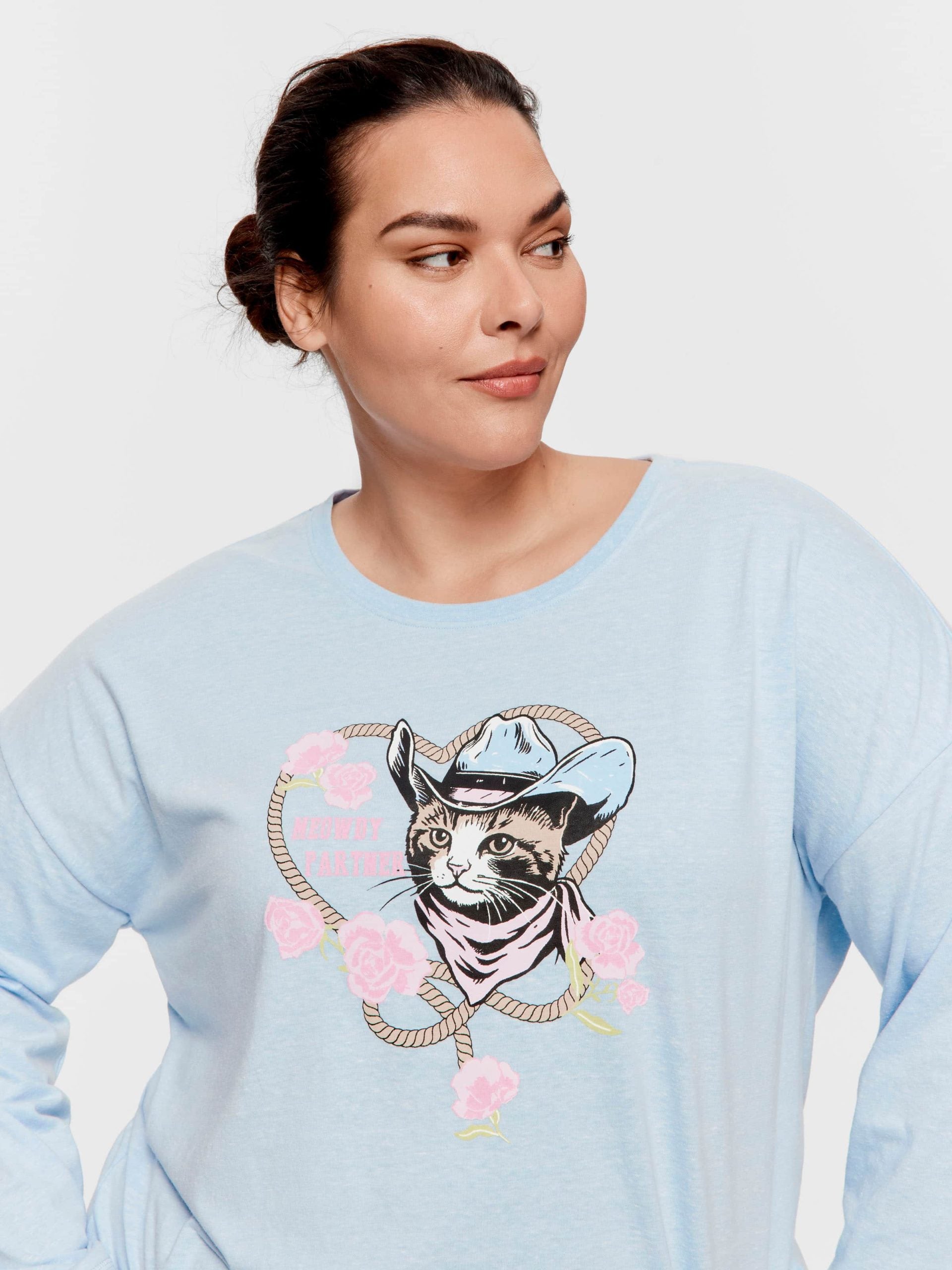 P.A. Plus Cowboy Kitty Long Sleeve Top Pale Blue image 2