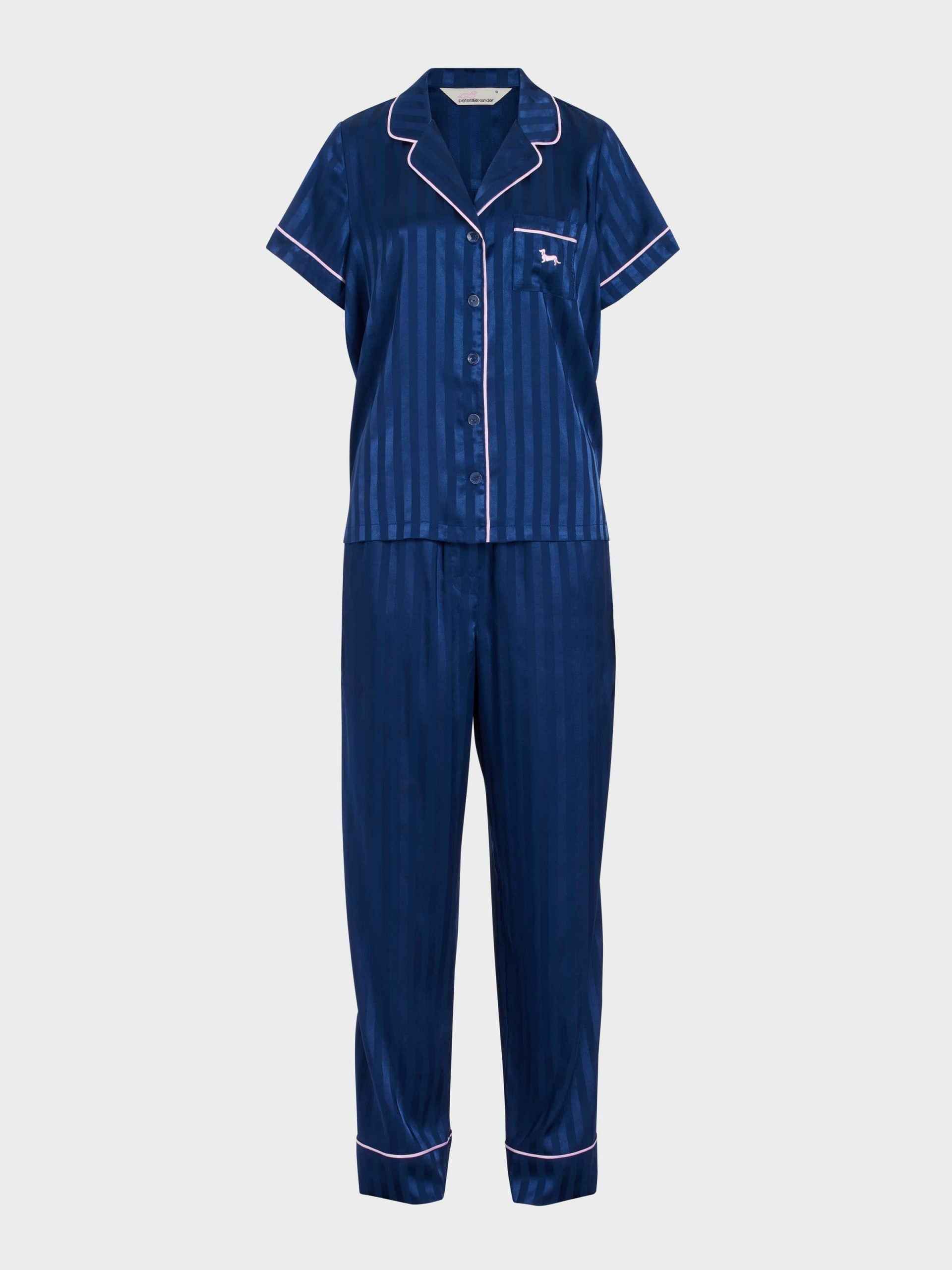 Navy Stripe Chic Satin Short Sleeve &amp;amp; Pant Pj Set Navy Stripe image 4