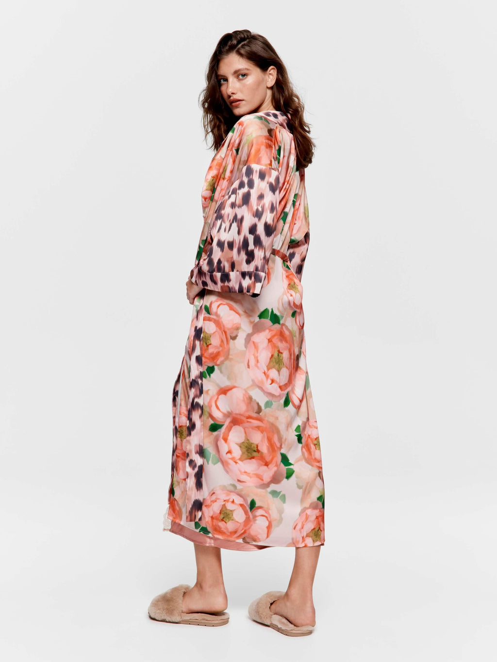 Floral Leopard Long Satin Gown multi image 3