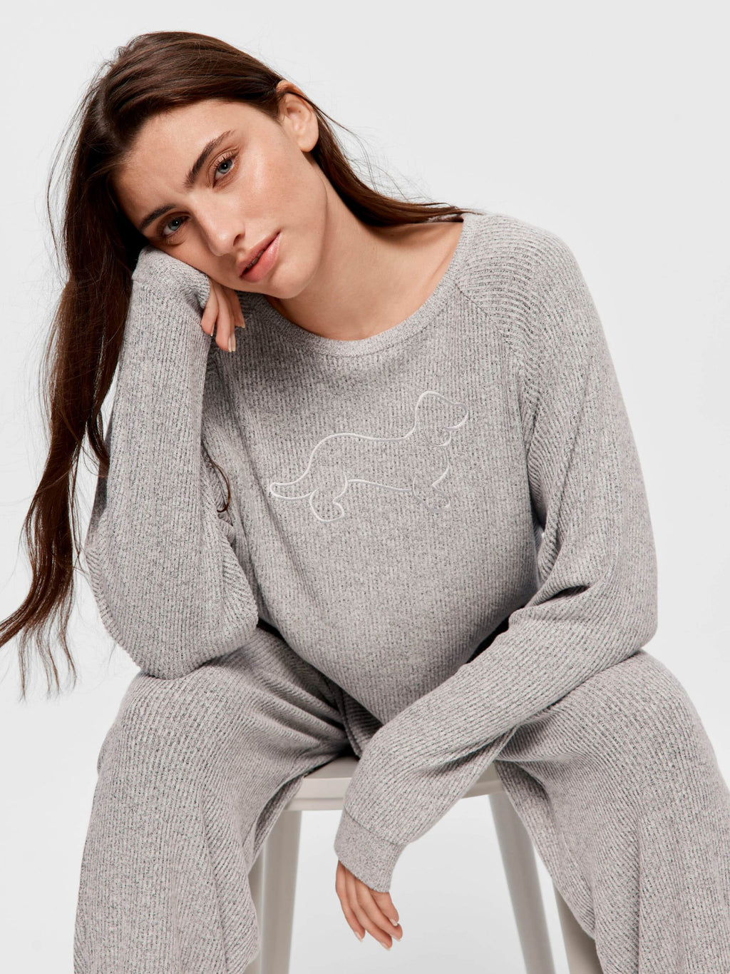 Brushed Rib Straight Leg Pj Pant greymarle image 0