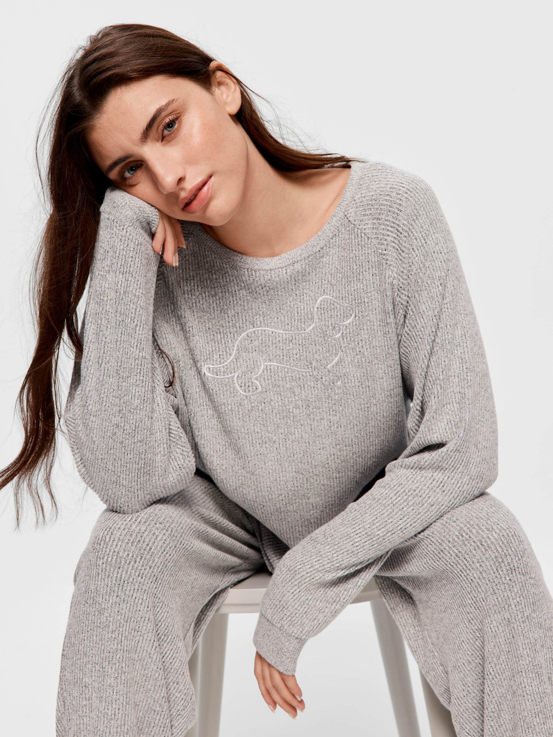 Brushed Rib Straight Leg Pj Pant greymarle image 0