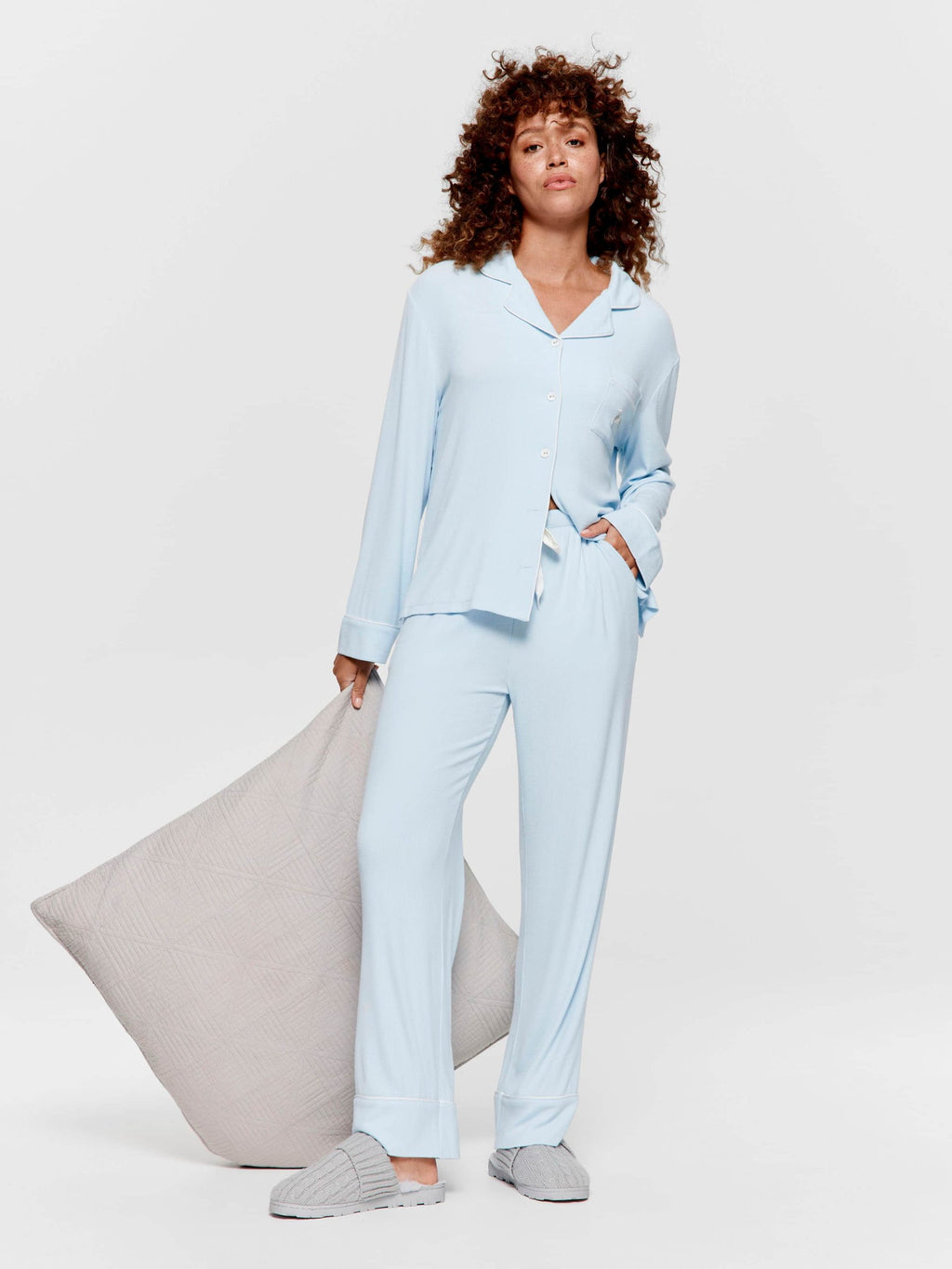 Blue Bamboo Rib Long Pj Set paleblue image 0