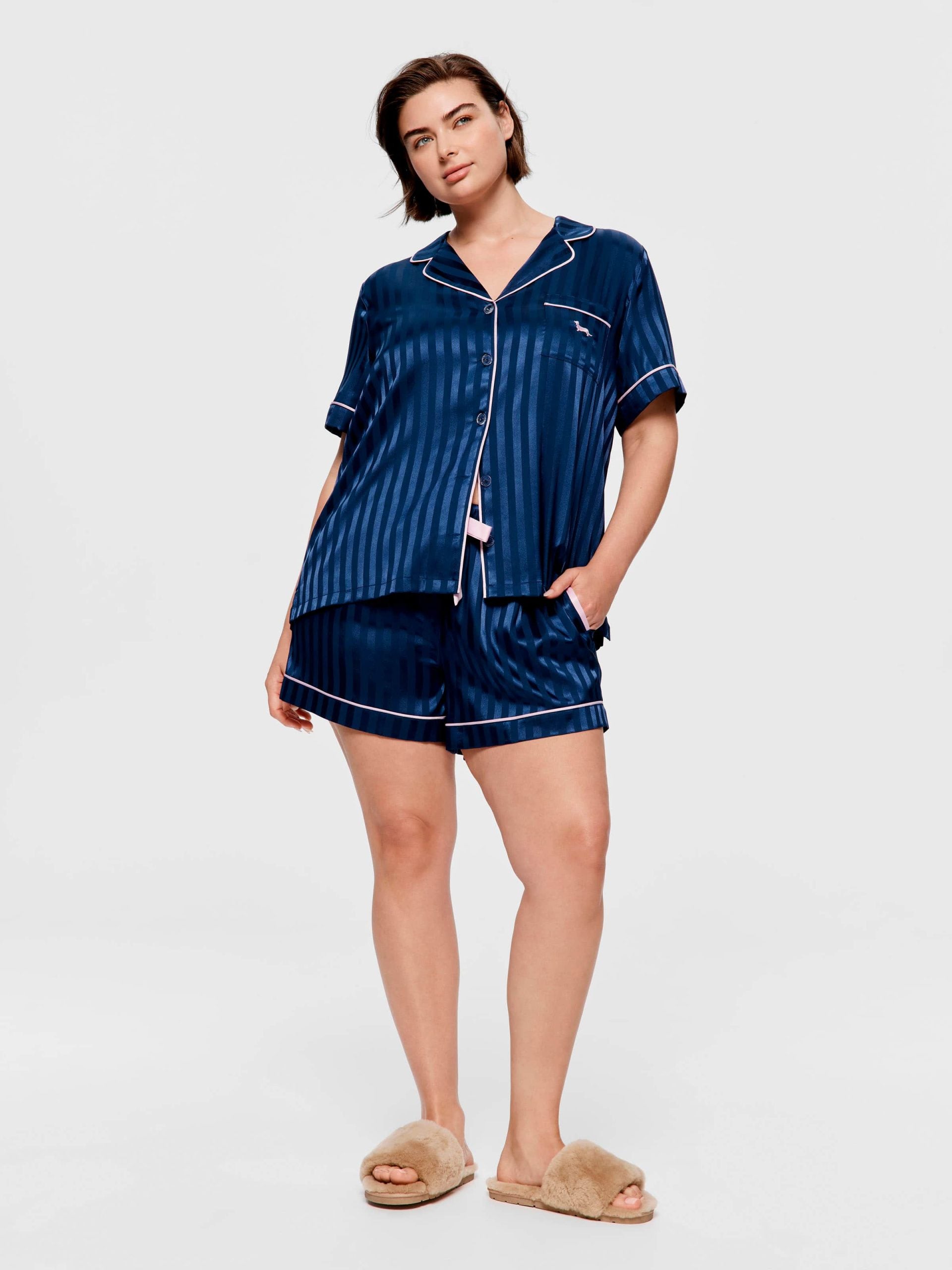 P.A. Plus Navy Stripe Chic Satin Shortie Pj Set Navy Stripe image 2