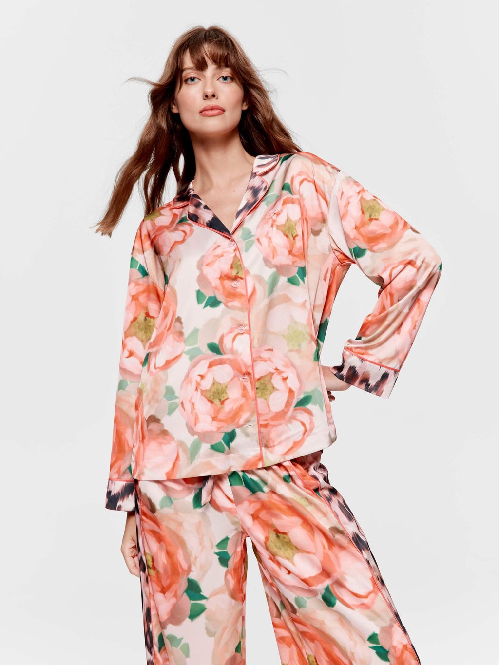 Floral Leopard Satin Long Sleeve Pj Set multi image 3