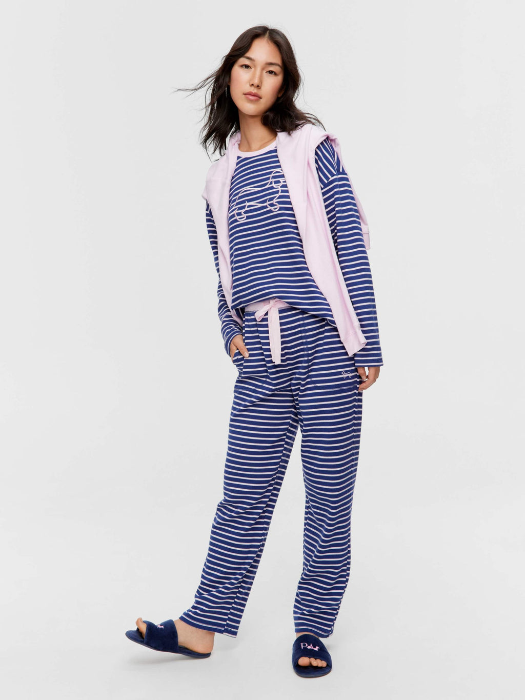 Navy Waffle Stripe Tapered Pj Pant multi image 0