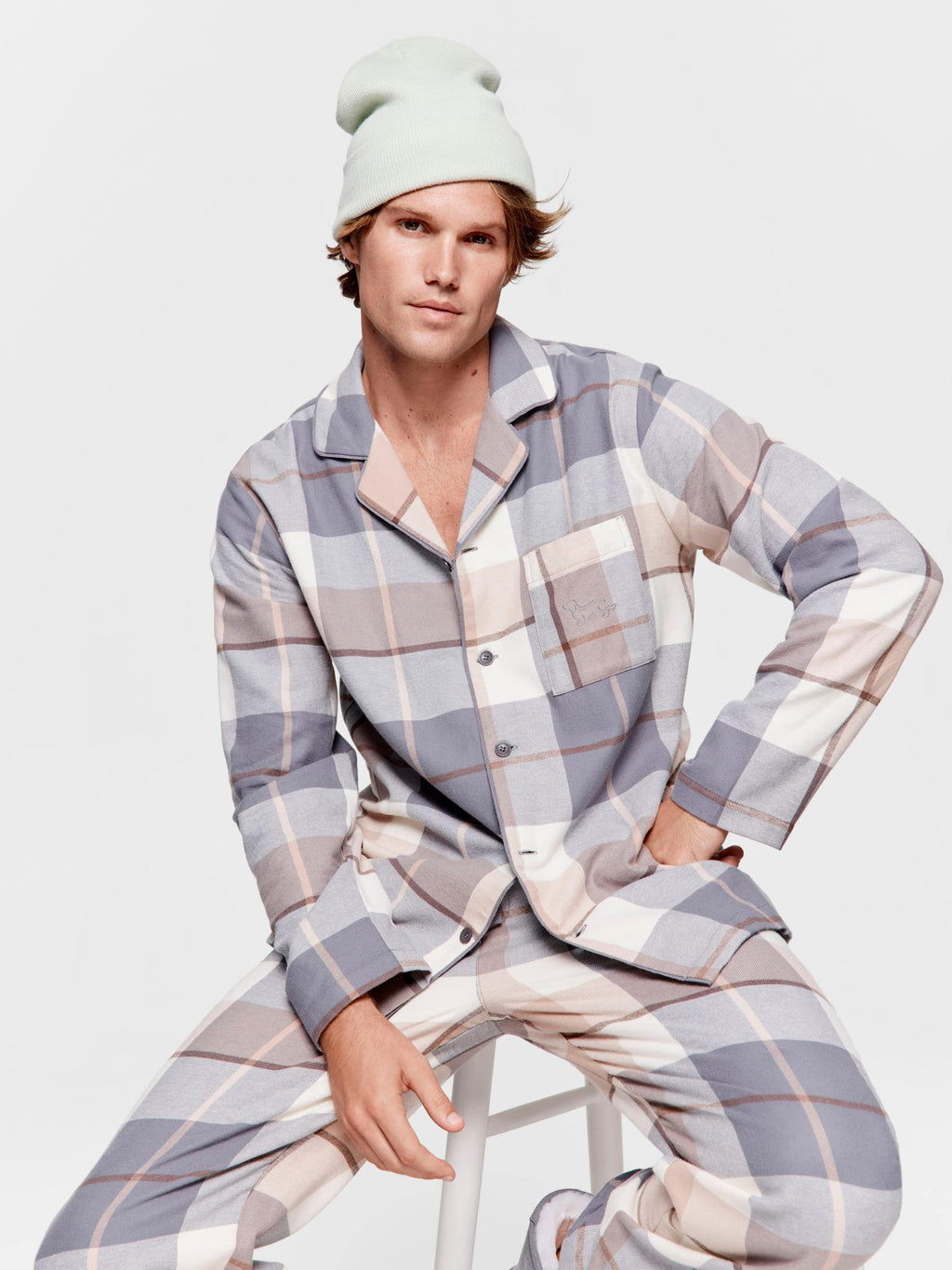Grey Check Flannelette Long Sleeve Pj Set multi image 1