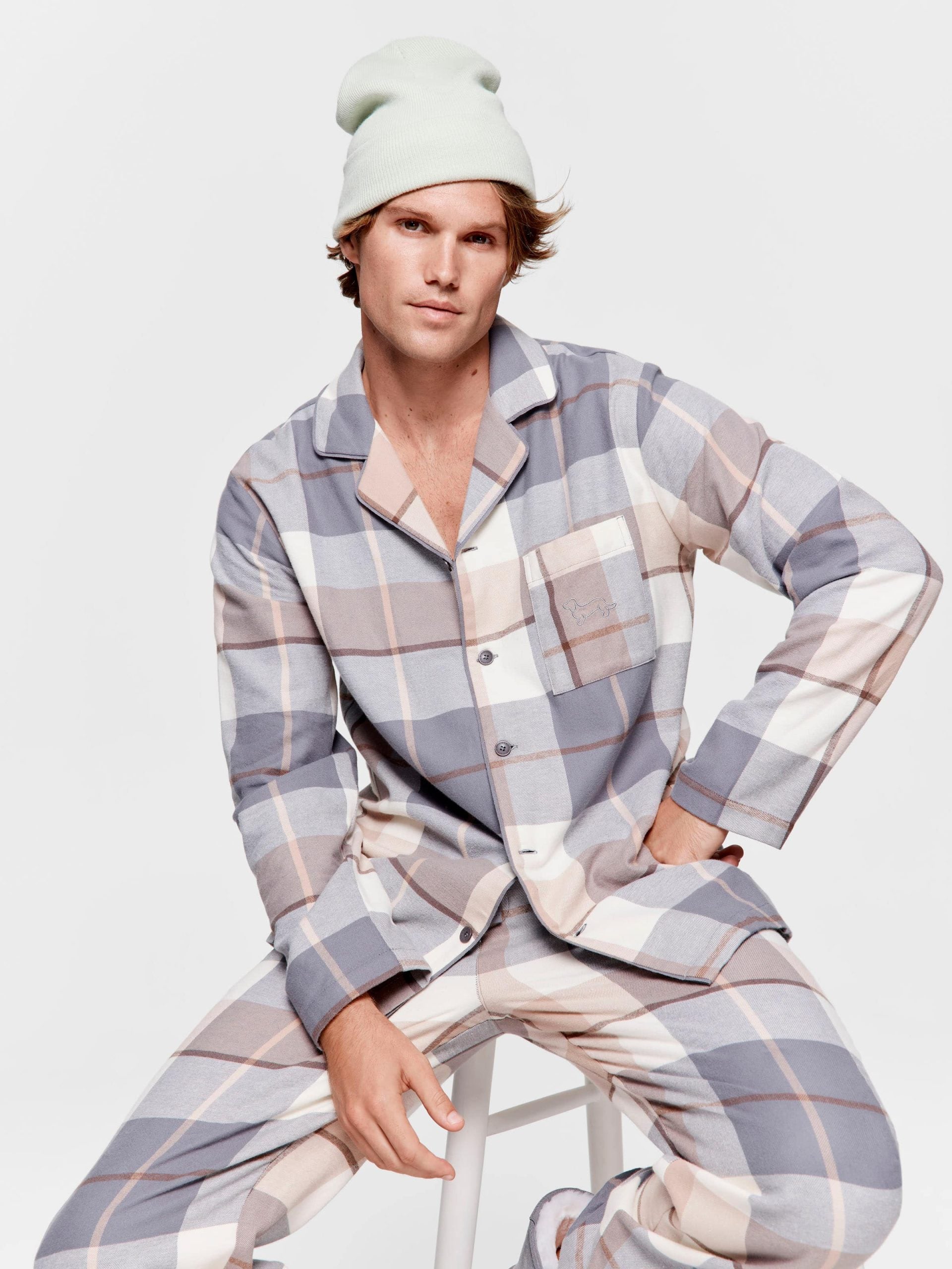 Grey Check Flannelette Long Sleeve Pj Set multi image 1