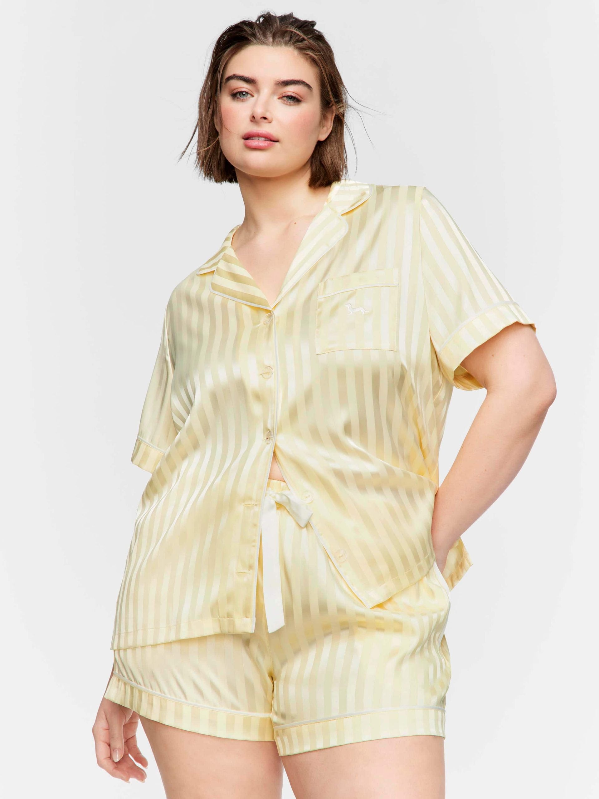 P.A. Plus Butter Stripe Chic Satin Shortie Pj Set Butter image 2