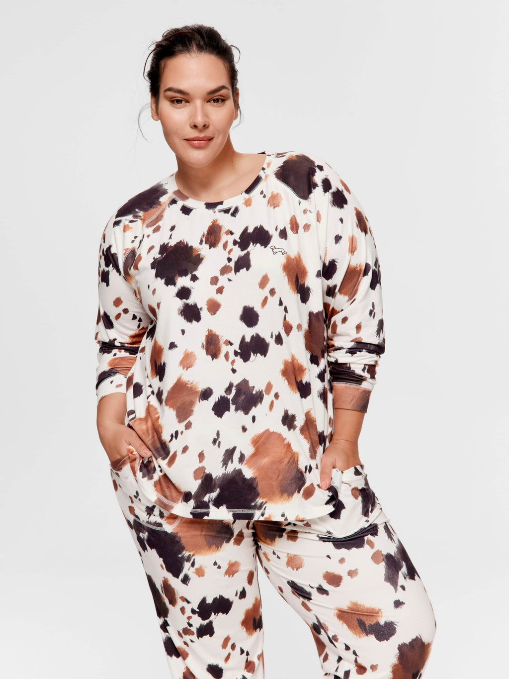 P.A. Plus Cow Plush Oversized Long Sleeve Top Multi image 0