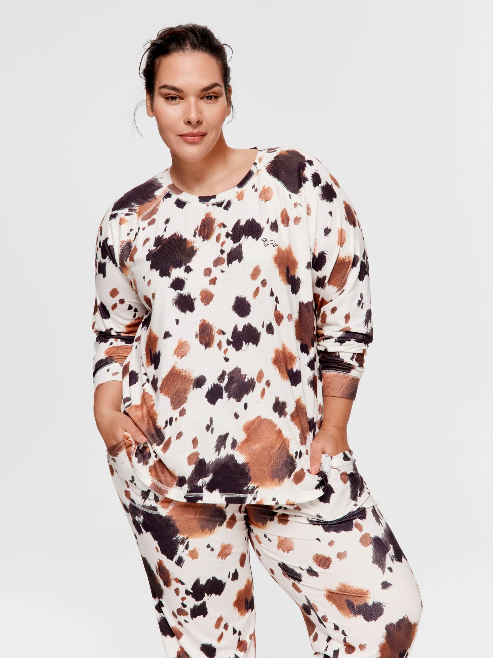 P.A. Plus Cow Plush Oversized Long Sleeve Top Multi image 0