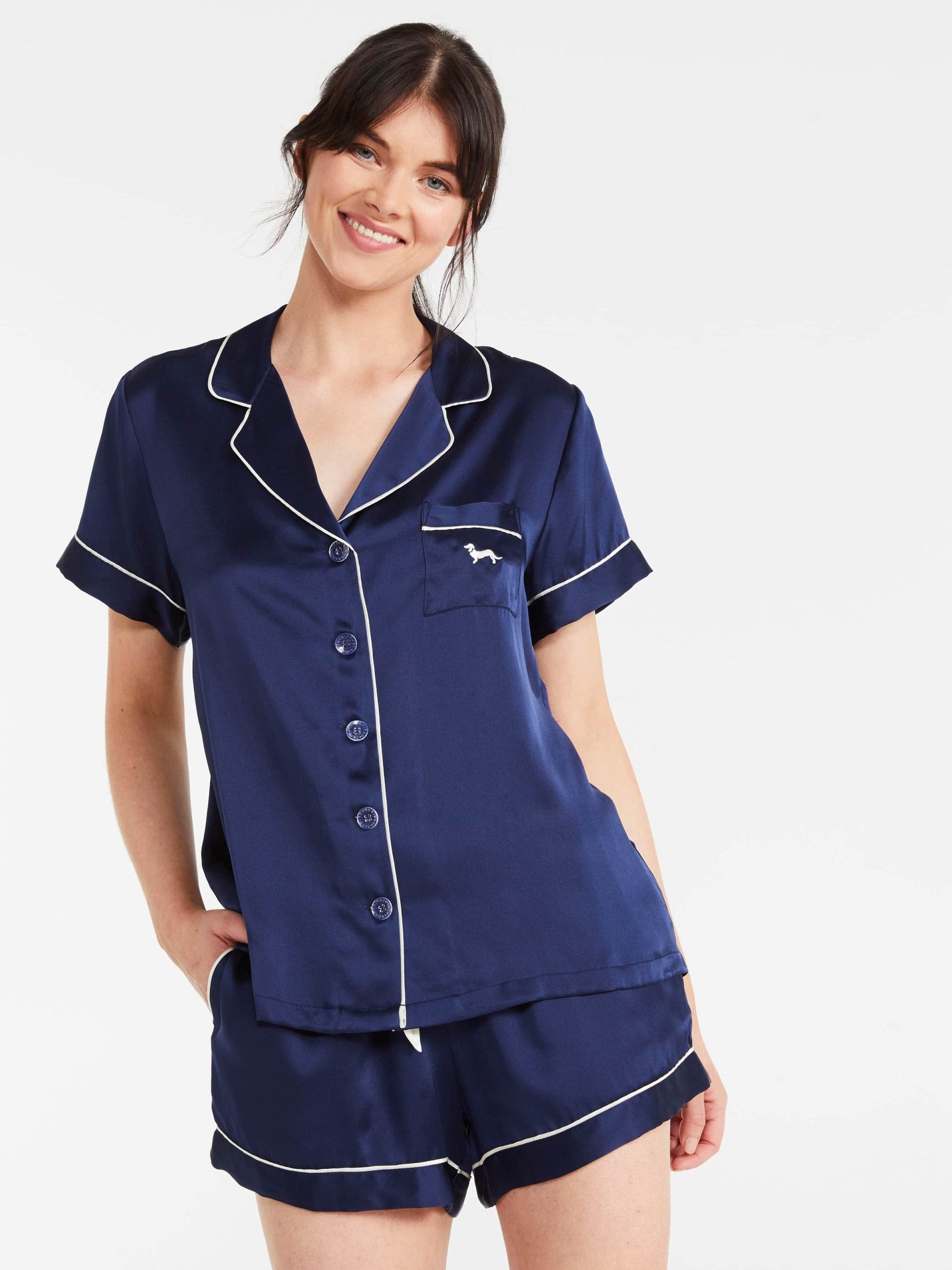 Navy Mulberry Silk Shortie Pj Set navy image 0