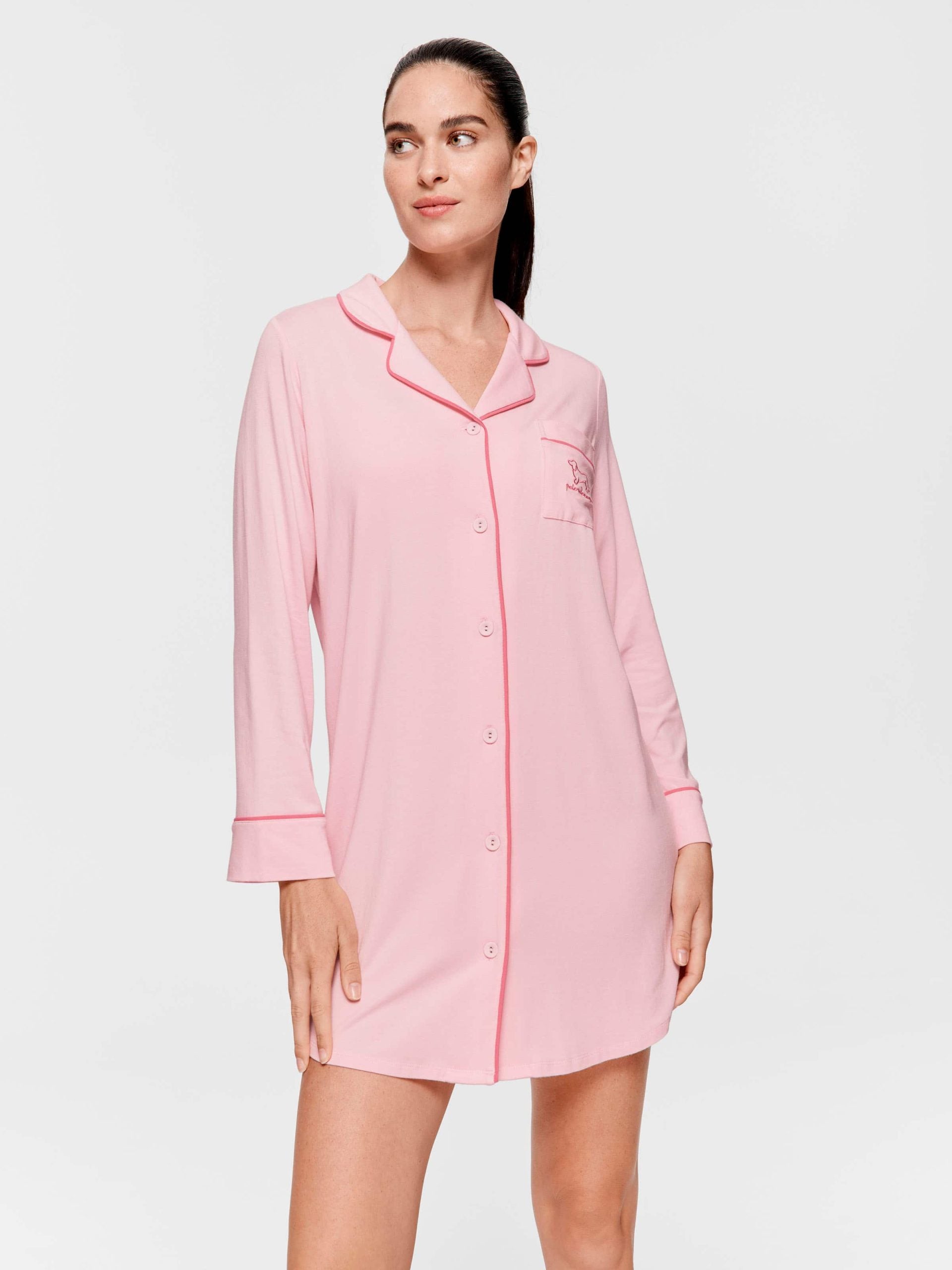 Super Soft Pink Bamboo Knit Long Sleeve Nightshirt Pink image 0