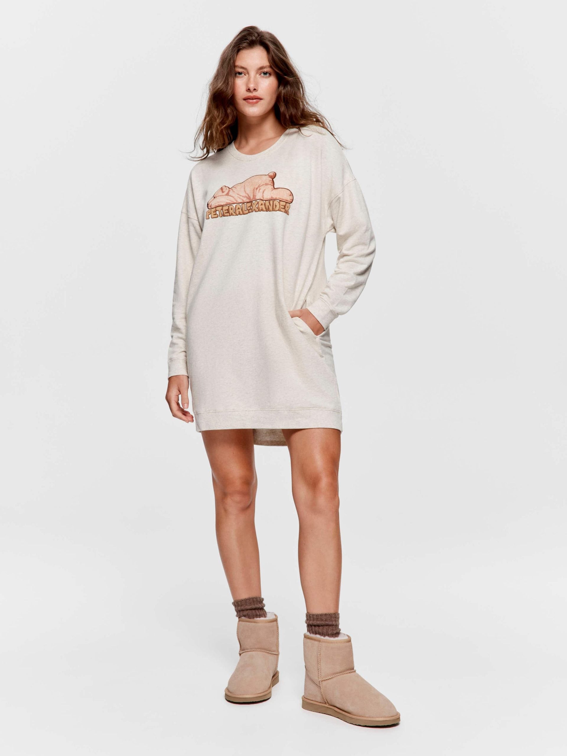 Bear Long Sleeve Sweater Nightie oatmeal image 0