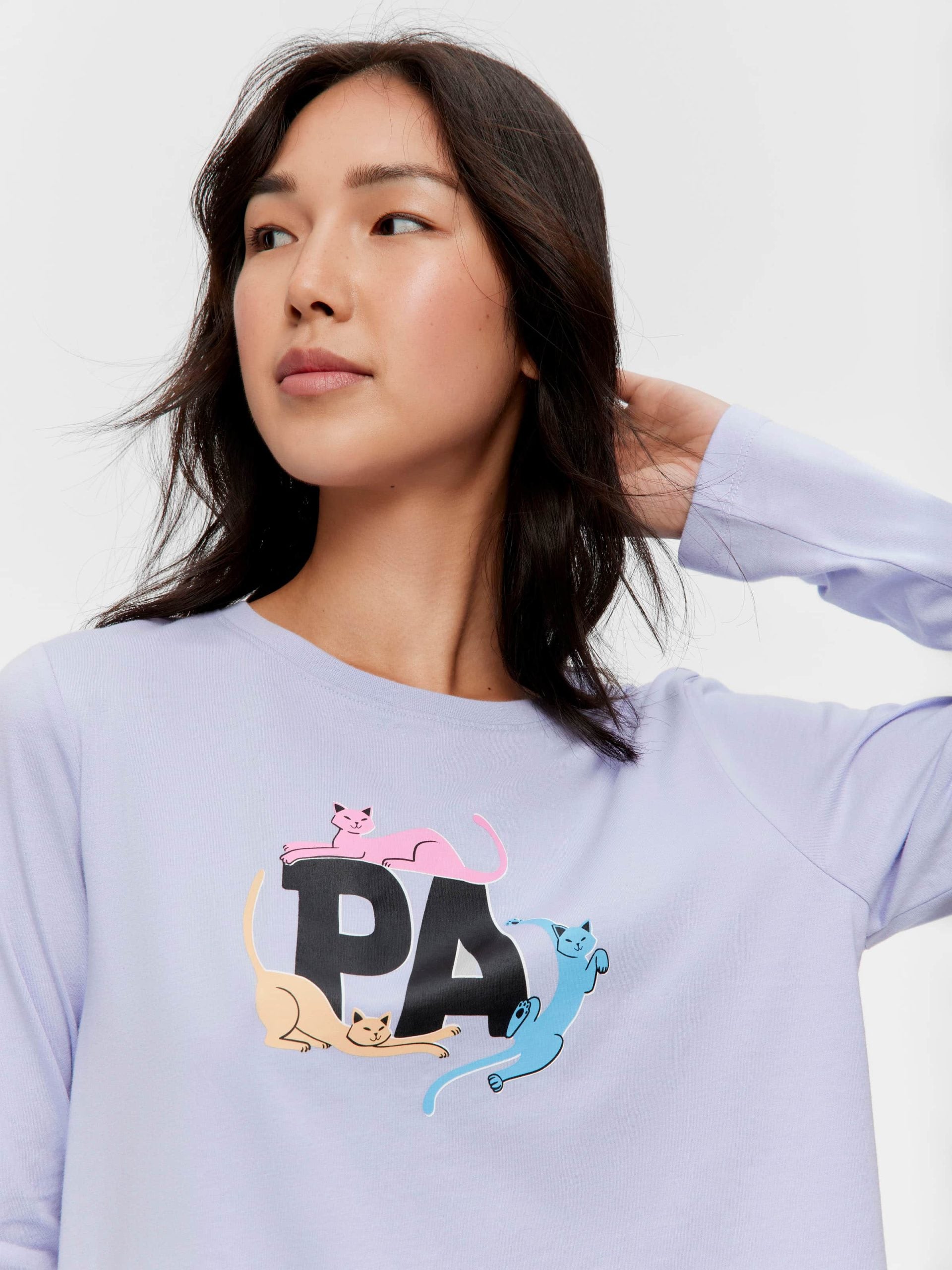 Playful Cats Long Sleeve Top purple image 0