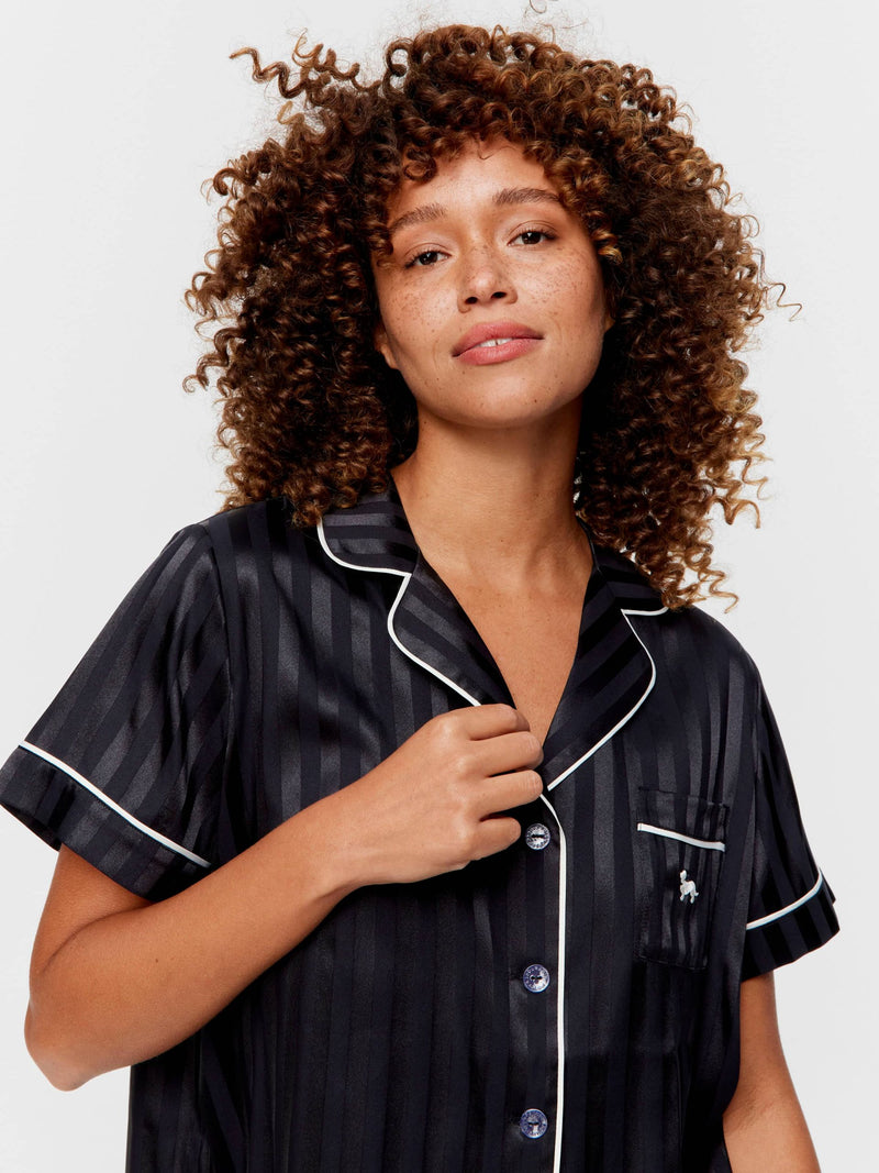 Black Stripe Chic Satin Shortie Pj Set Black Stripe image 0