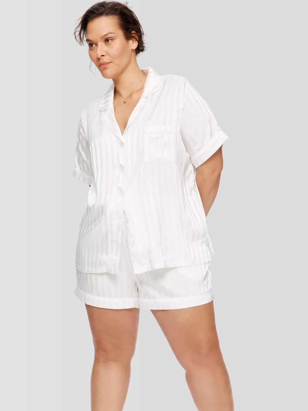 P.A. Plus White Stripe Chic Satin Pj Set White image 2